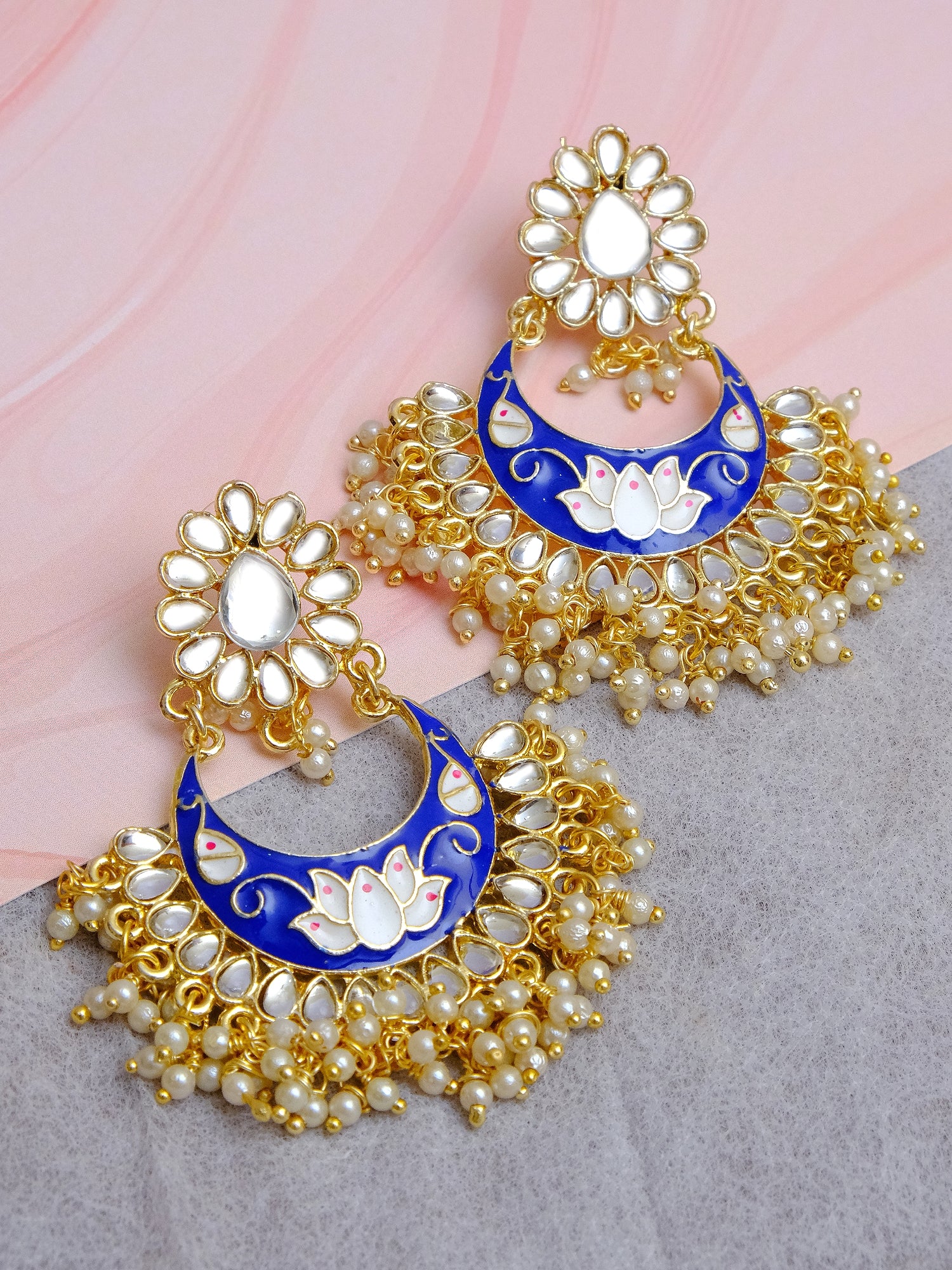 Meenakari Dazzle: Ethnic Chandbali Kundan Dangler Earrings for Women
