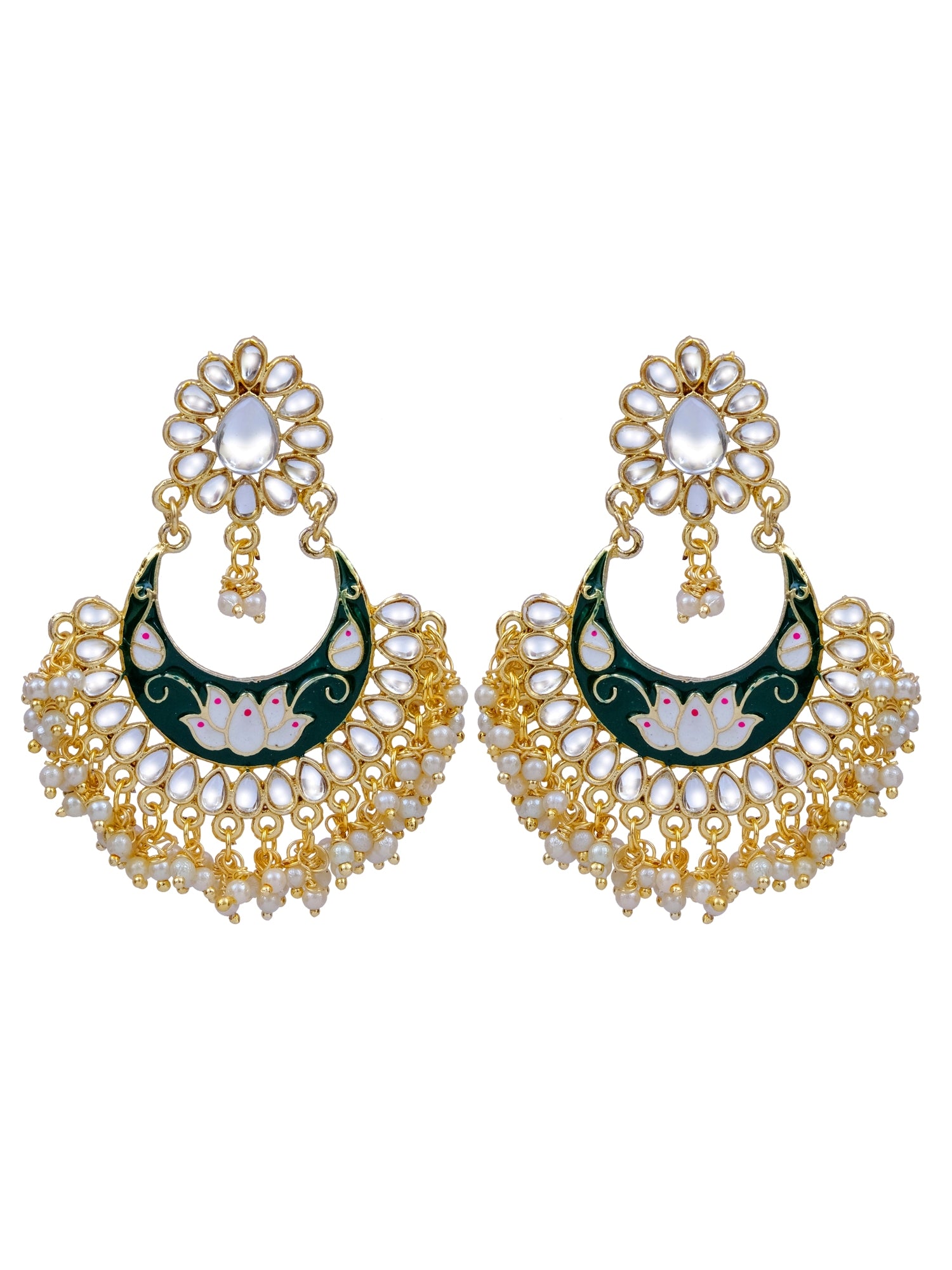 Gold-Plated Green Chandbali Kundan Earrings for Women: A Perfect Match with Green Saree