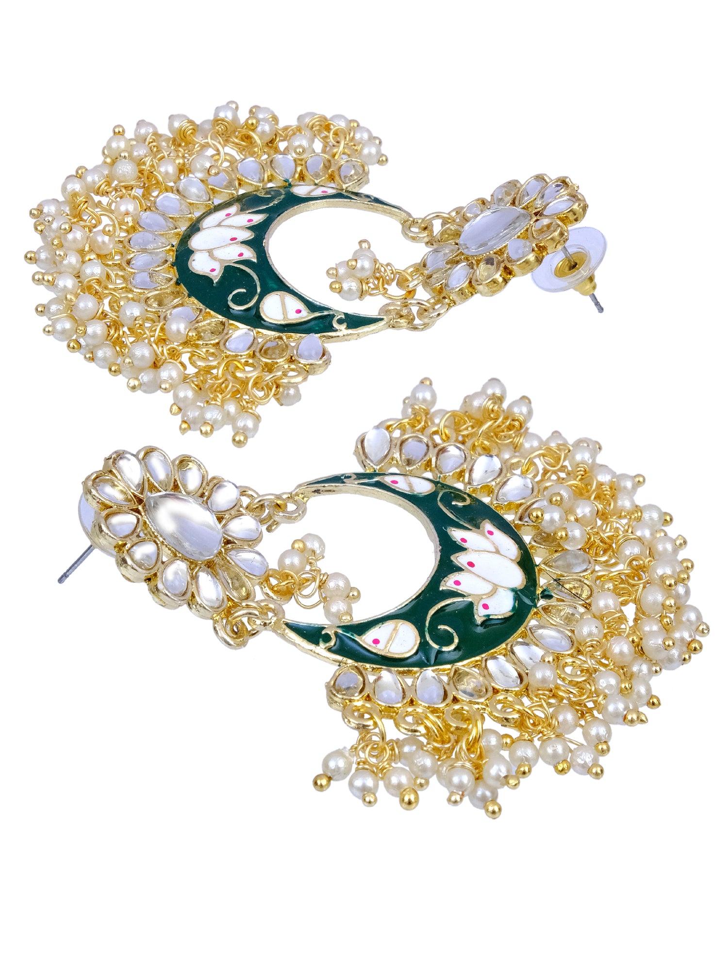 Gold-Plated Green Chandbali Kundan Earrings for Women: A Perfect Match with Green Saree
