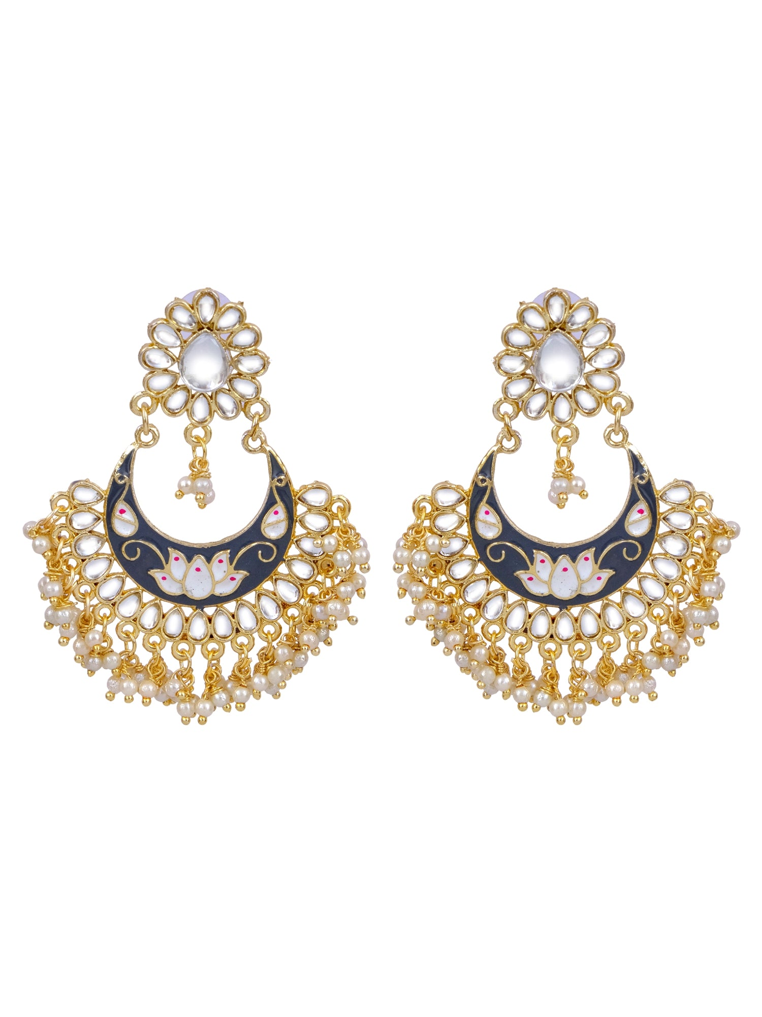 Ethnic Gold-Plated Meenakari Chandbali Kundan Earrings
