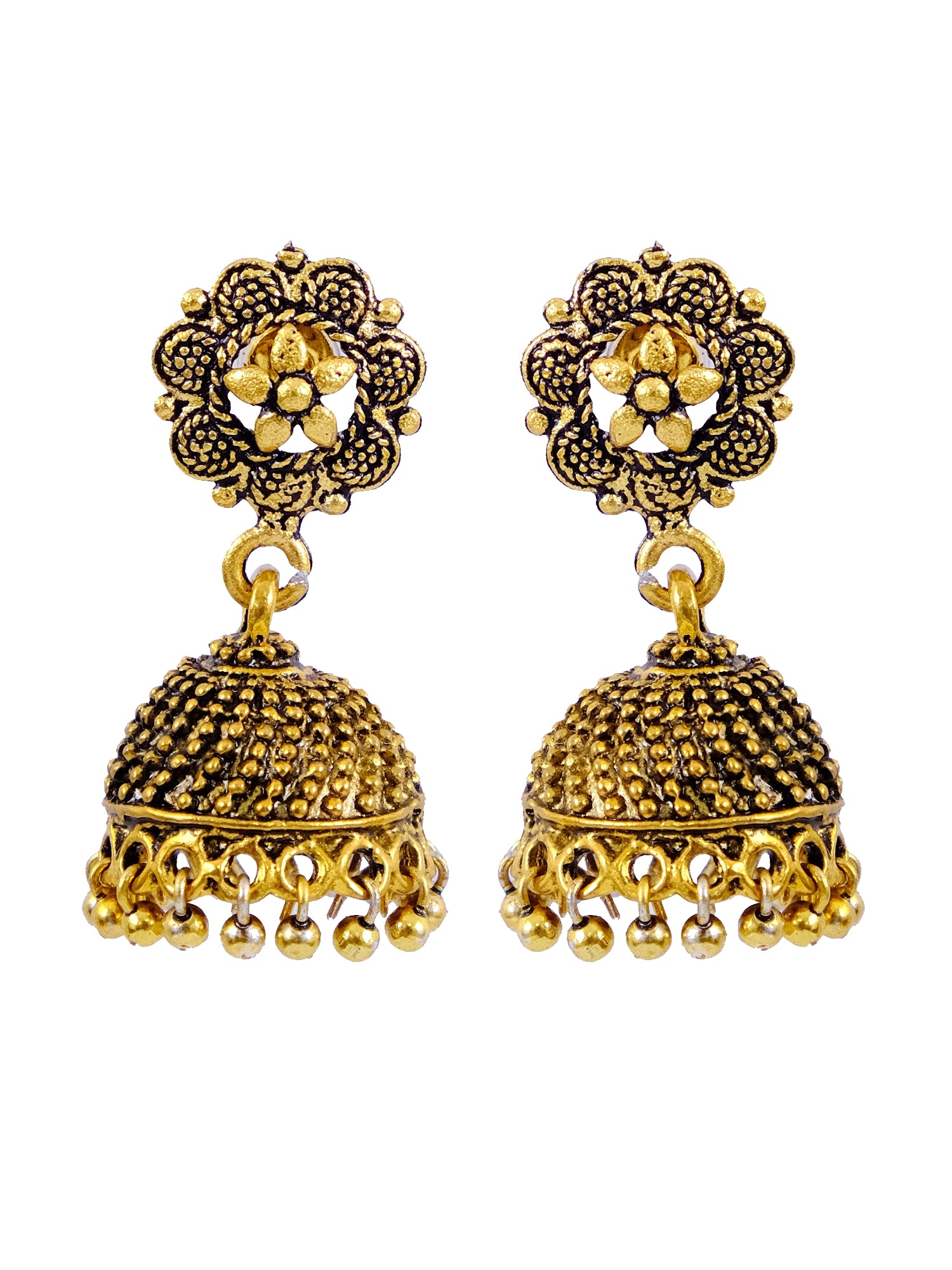 Floral Design Gold-Plated Indian Jhumka Earrings for Women