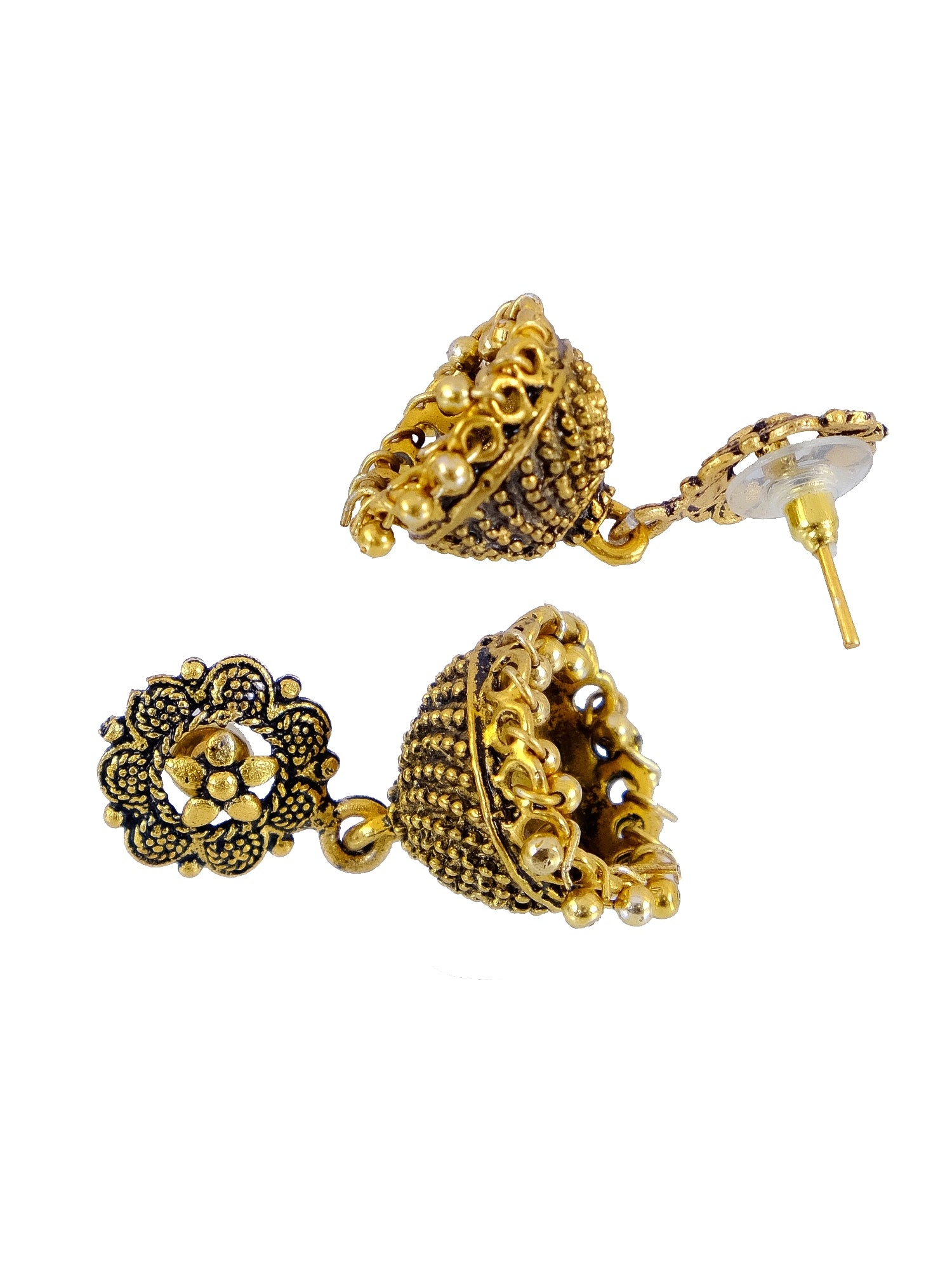 Floral Design Gold-Plated Indian Jhumka Earrings for Women