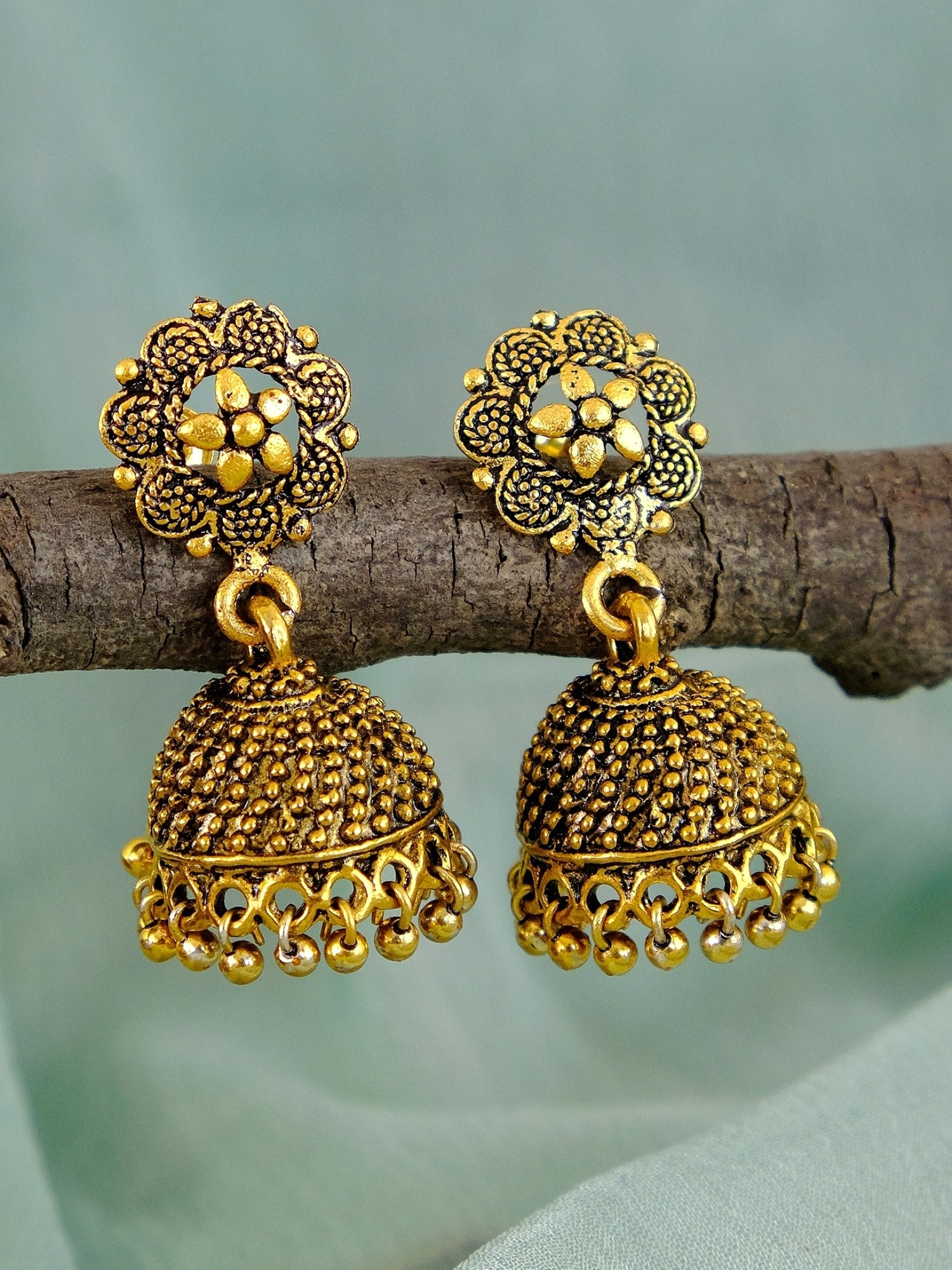 Floral Design Gold-Plated Indian Jhumka Earrings for Women