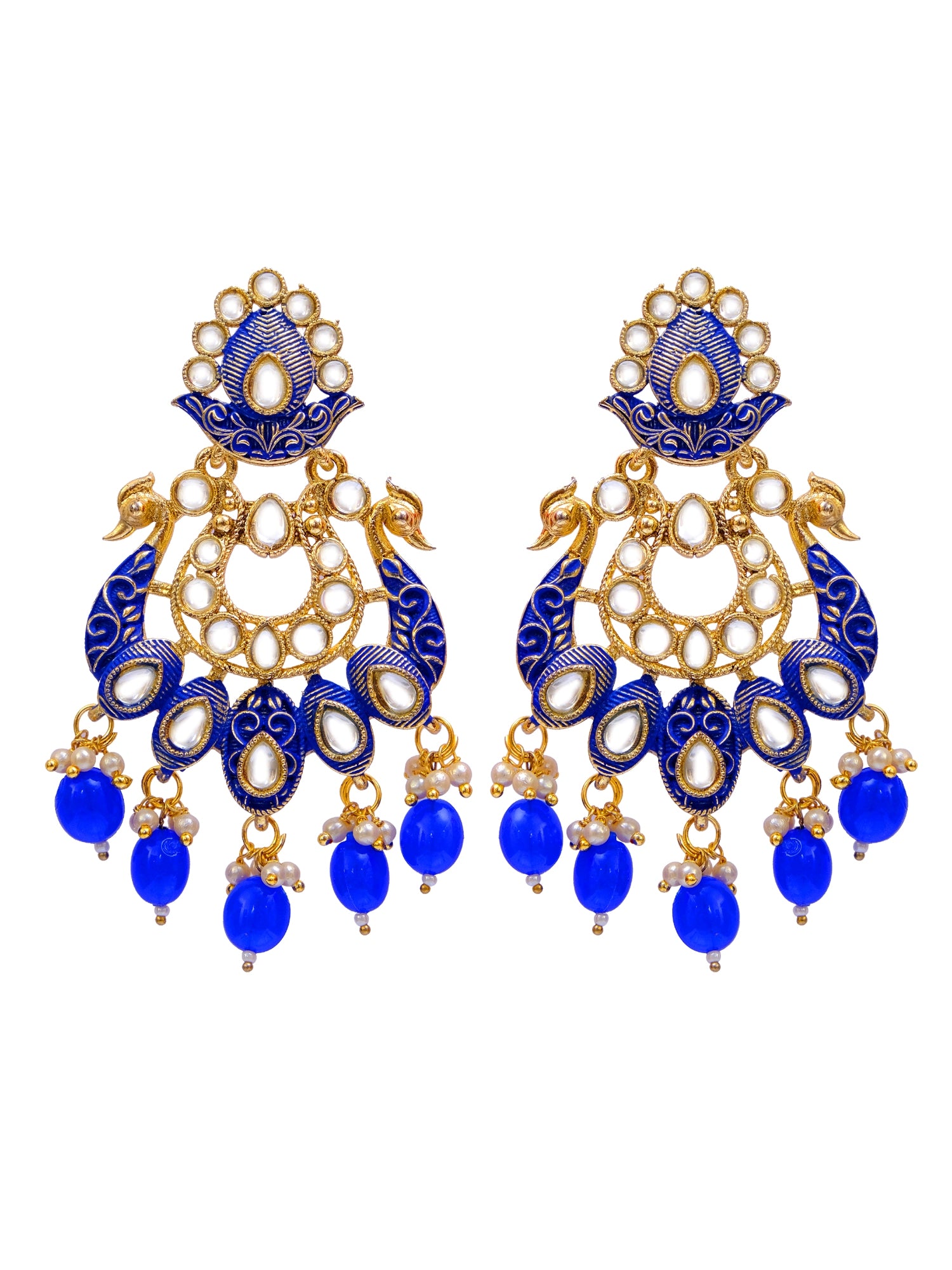 Crunchy Fashion Jewellery Traditional Gold-Plated Peacock Design Meenakari Dangler Earrings