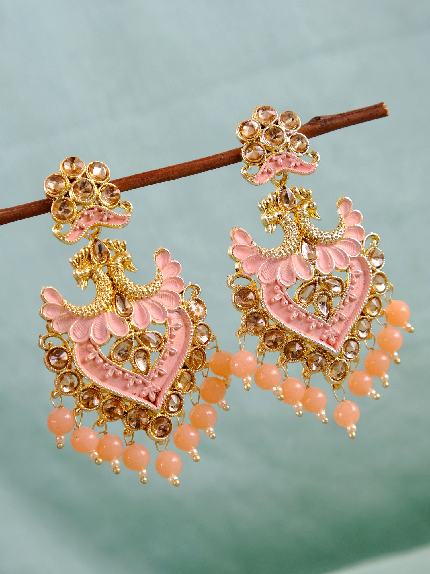 Peach Color Earrings and Mangtika Combo – Shasmis