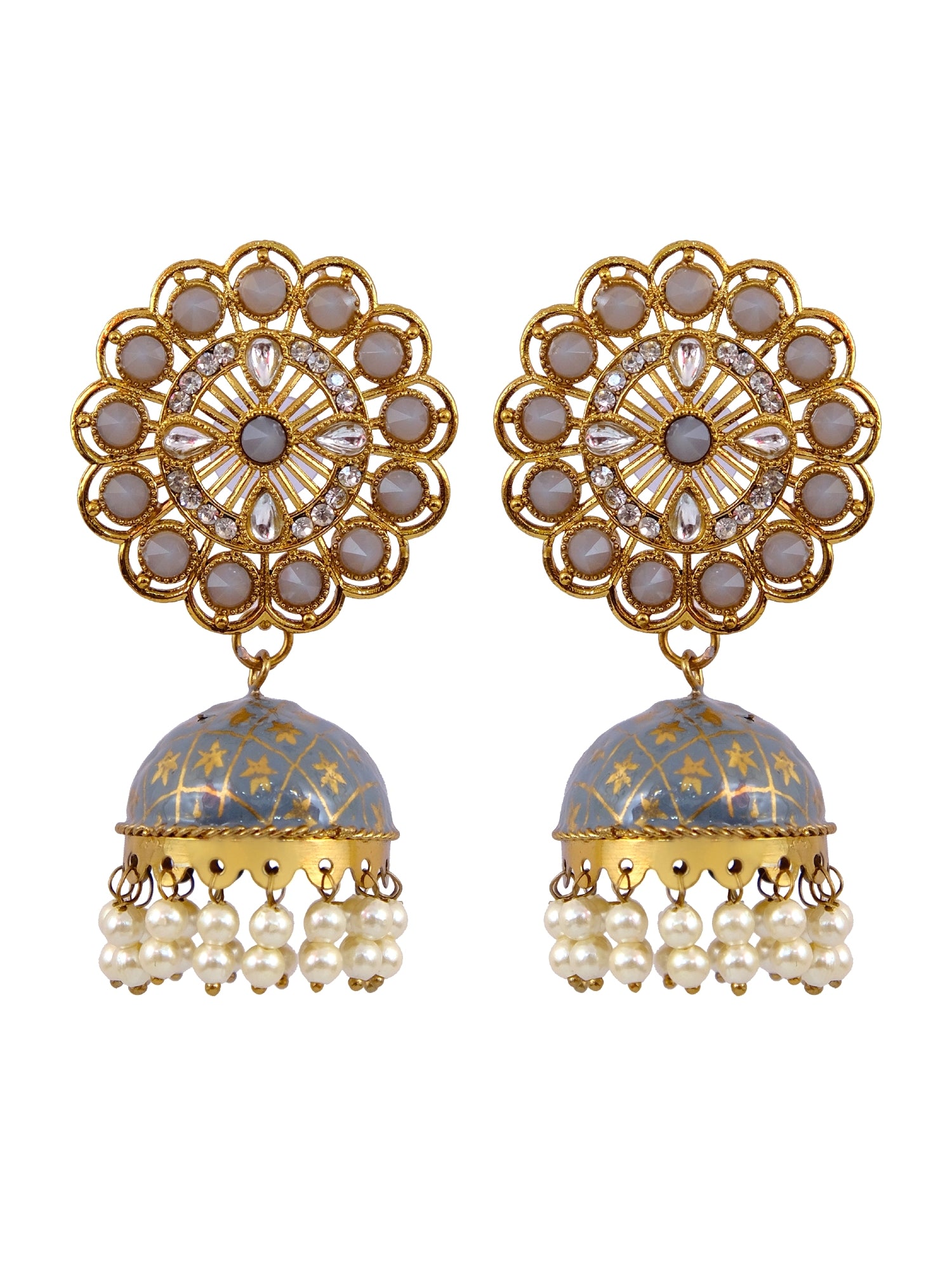 Traditional Gold Plated Floral Round Jhumki Earrings for Girls - South Indian Jhumka