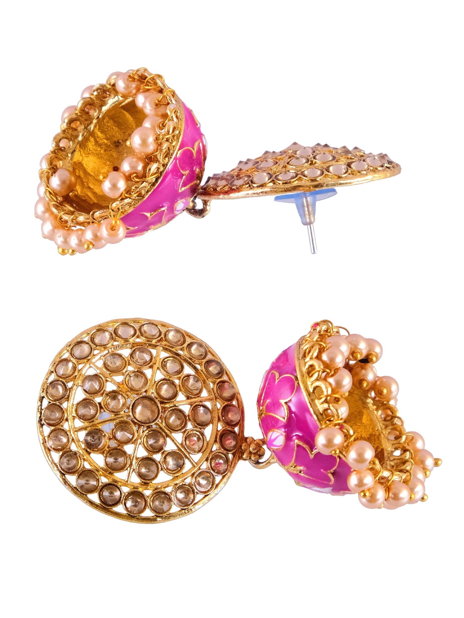Traditional Meenakari Design Gold-Plated Pink Jhumka Earrings