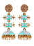 Long Gold Plated Royal  Rajasthani MeenakariDesign Double Step blue Layered Kundan Jhumka Earring  RAE1133