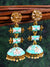 Long Gold Plated Royal  Rajasthani MeenakariDesign Double Step blue Layered Kundan Jhumka Earring  RAE1133