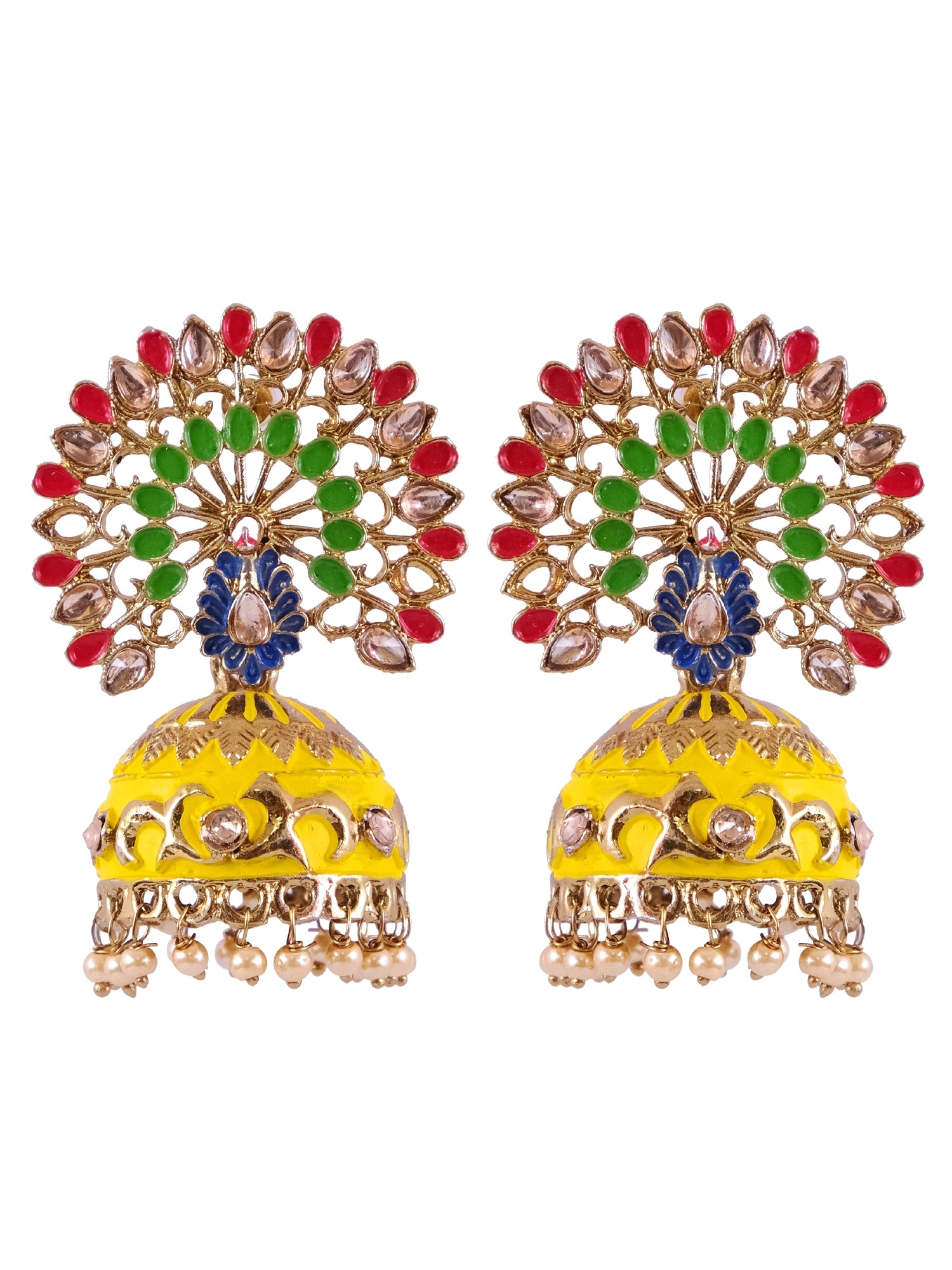 Exquisite Meenakari Peacock Inspired Gold-Plated Traditional Jhumka Earrings