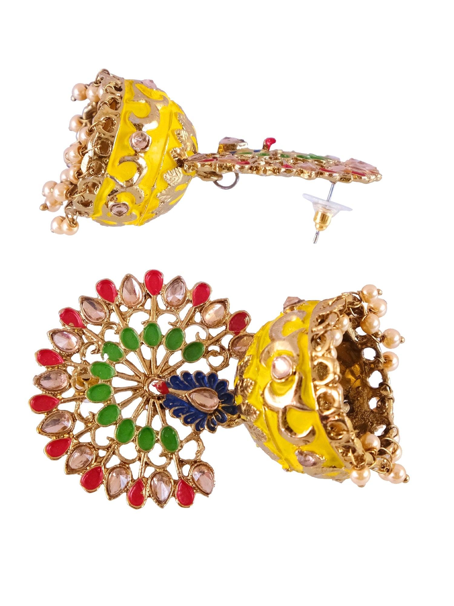 Exquisite Meenakari Peacock Inspired Gold-Plated Traditional Jhumka Earrings