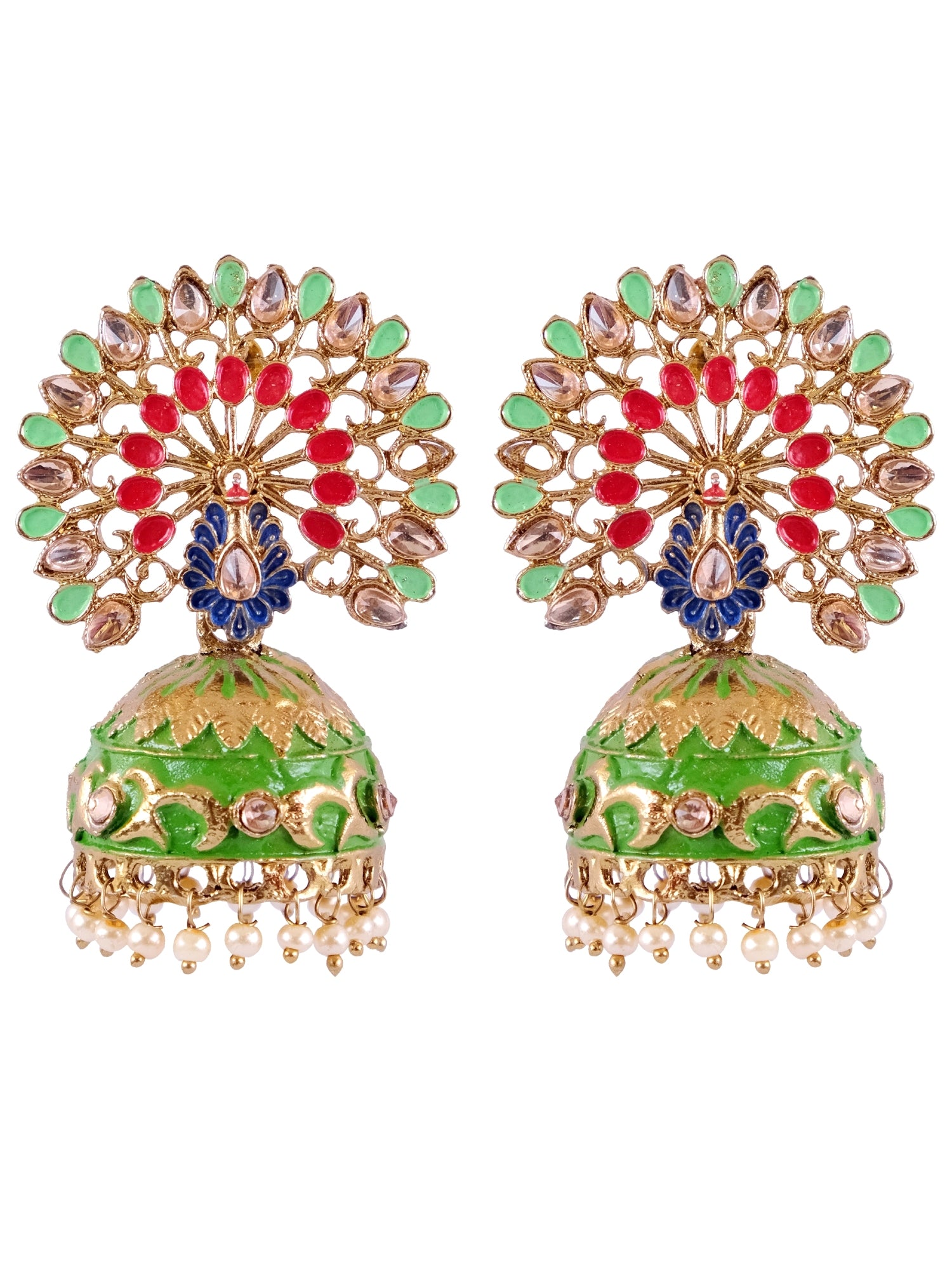 Stunning Peacock Jhumka Earrings: Multicolor, Gold-Plated Traditional Design for Women and Girls