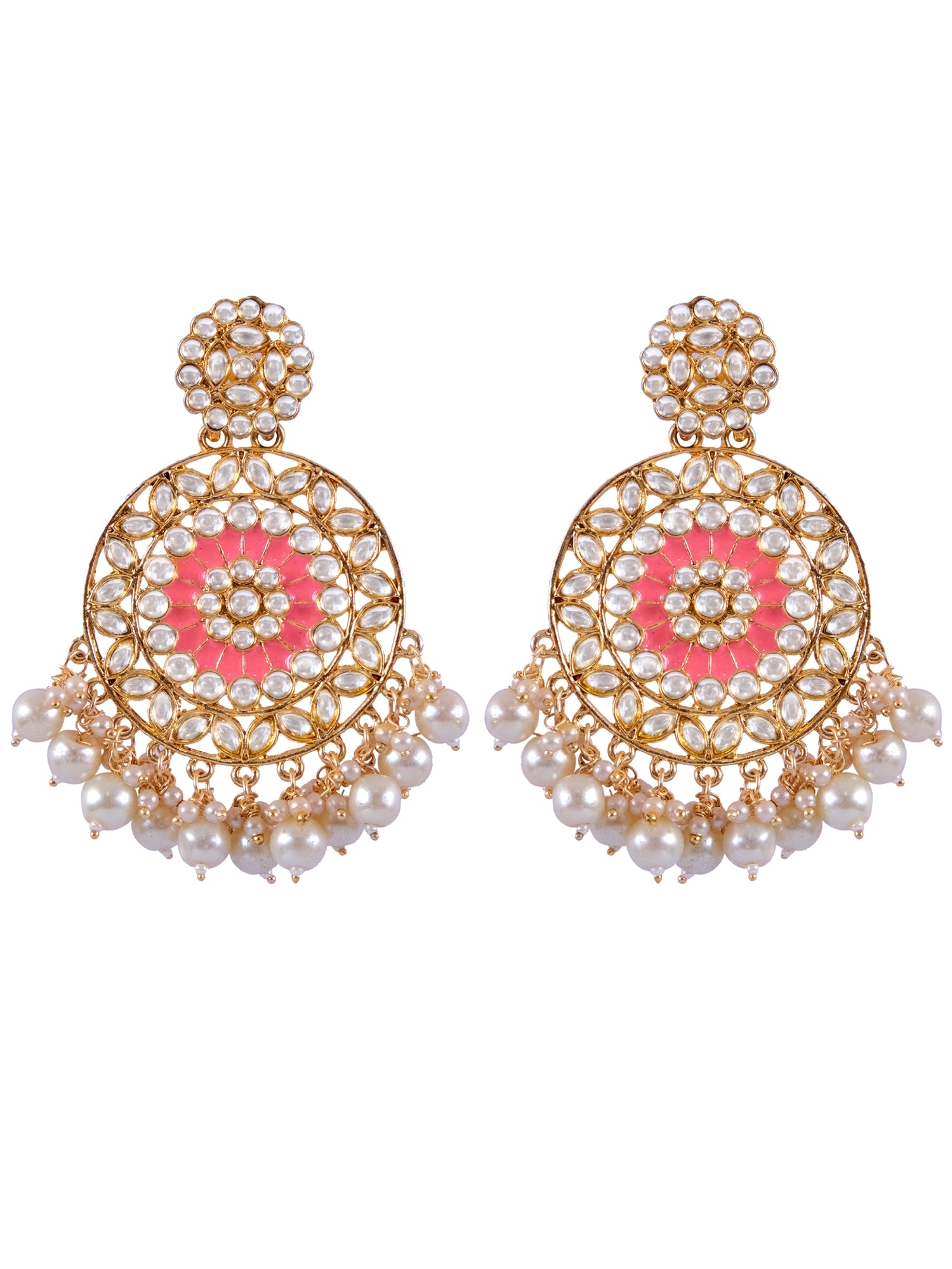 Fashionista's Pink Pearl Gold Plated Drop & Dangler Earrings