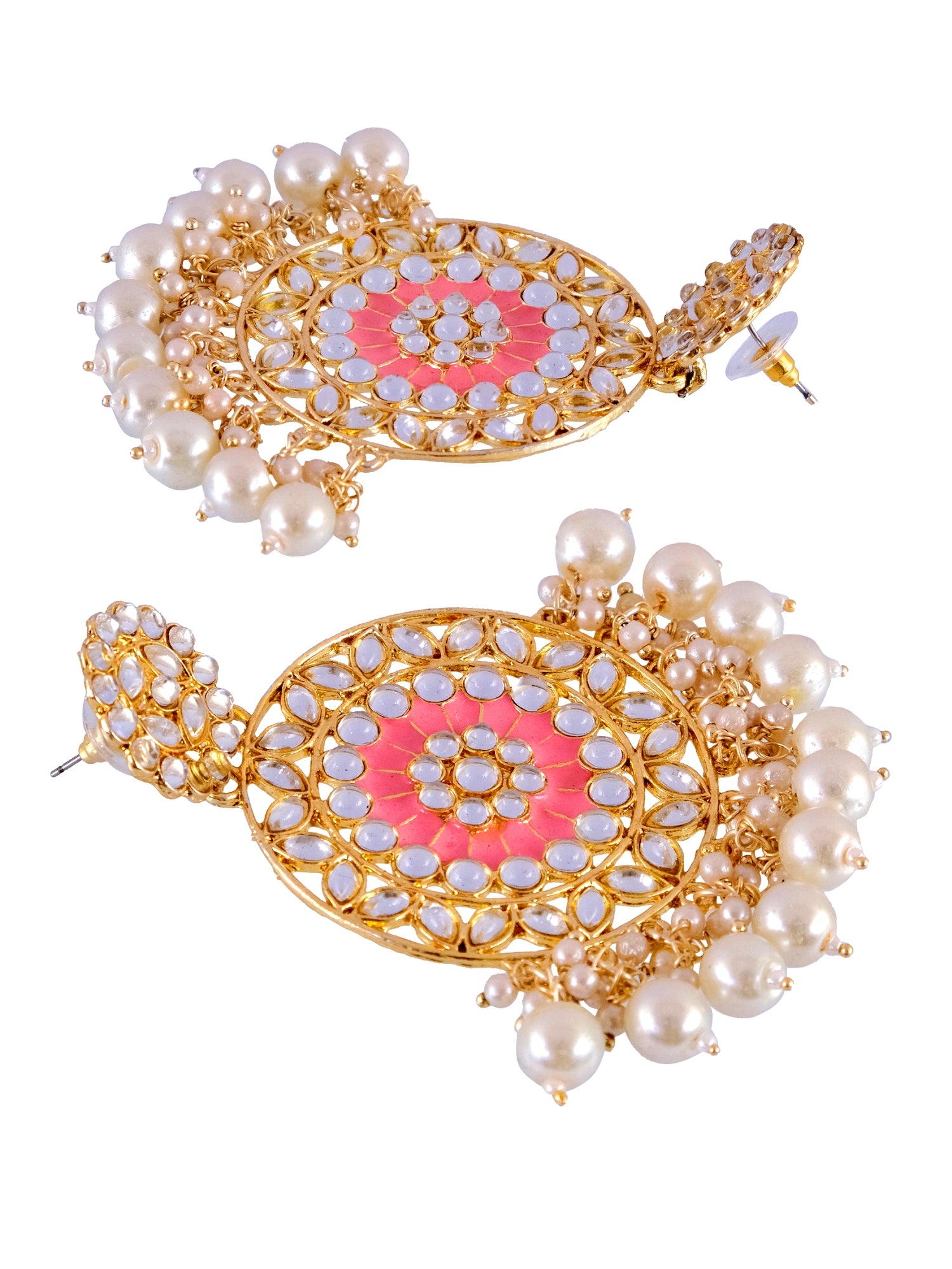 Fashionista's Pink Pearl Gold Plated Drop & Dangler Earrings