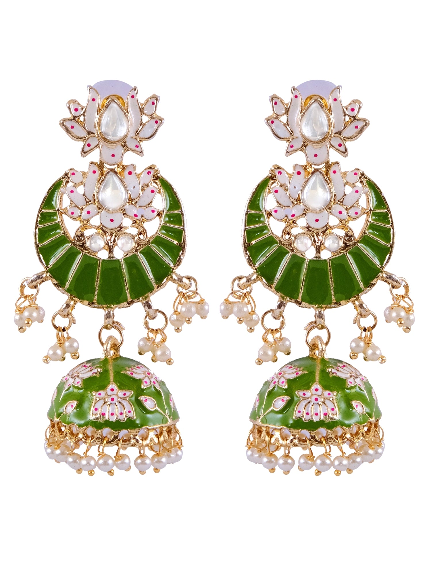 Ethnic Gold Plated Lotus Style Jhumka Earrings with Pearls for Women