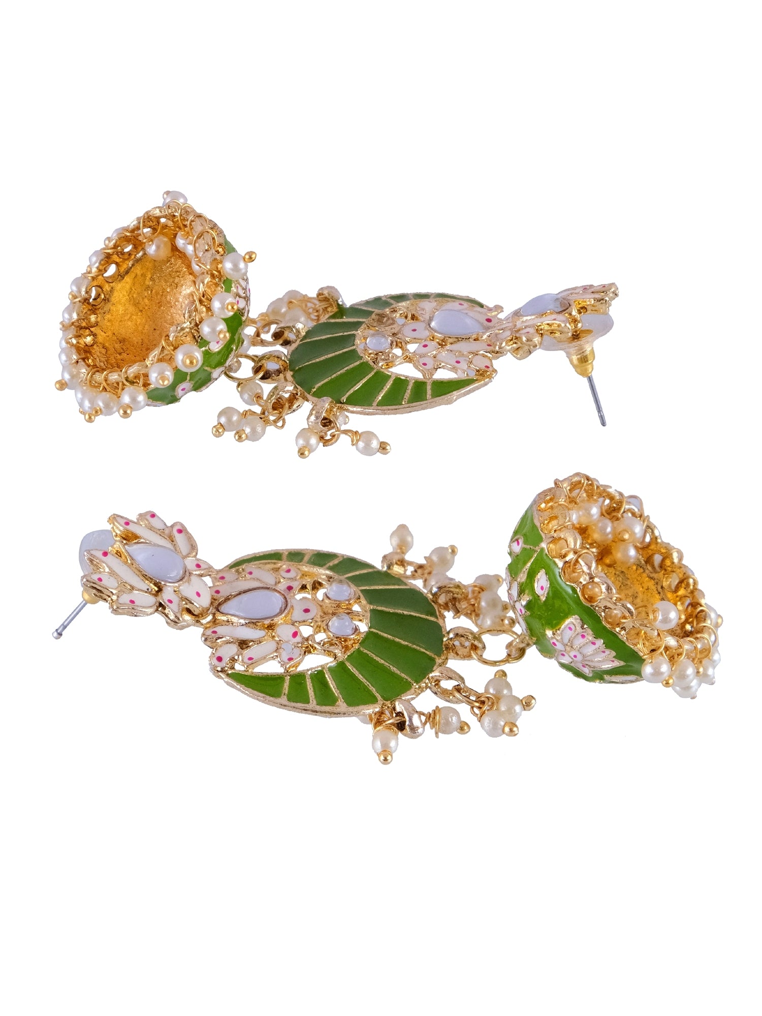 Ethnic Gold Plated Lotus Style Jhumka Earrings with Pearls for Women