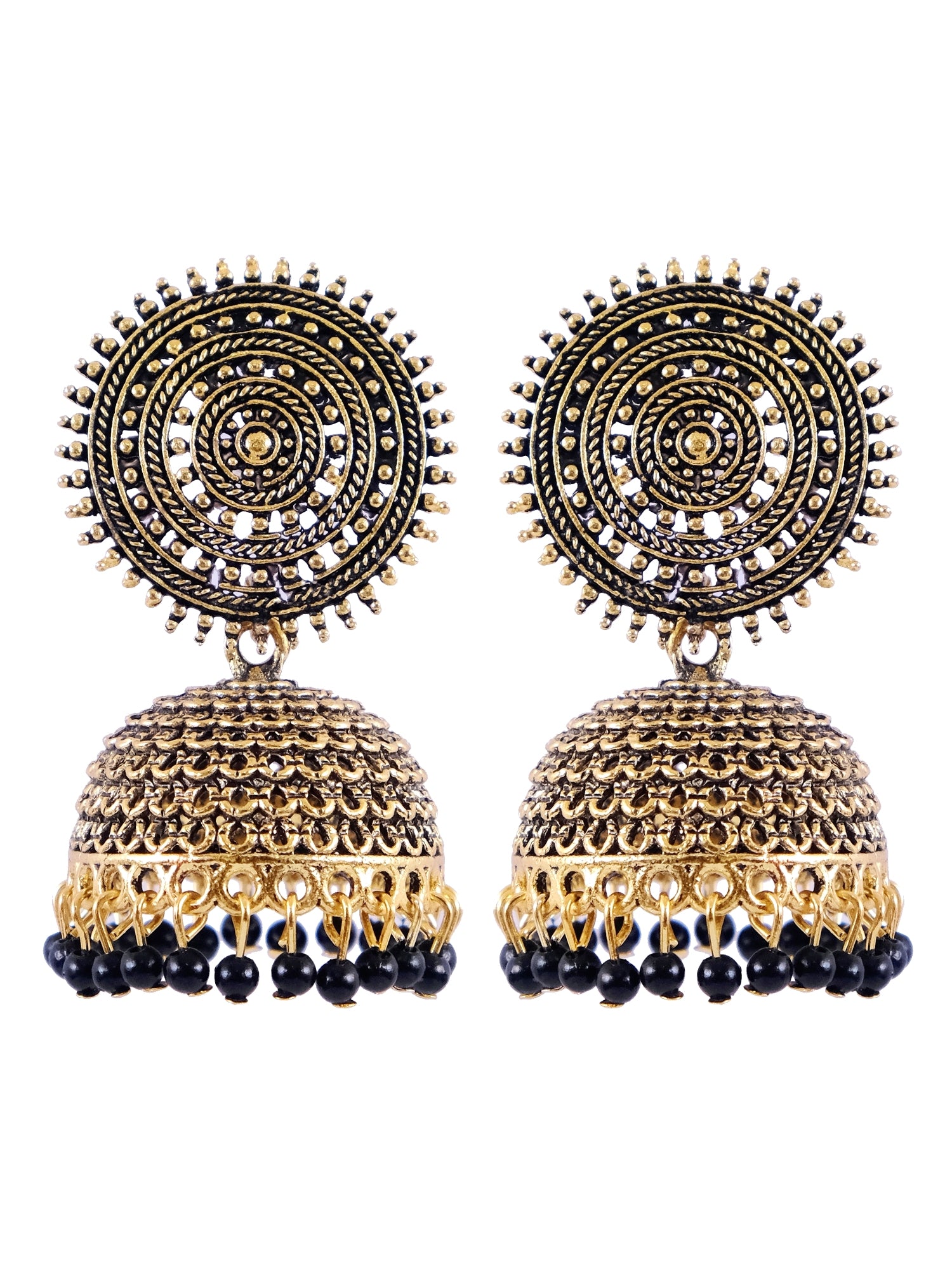Elegant Gold-Plated Jhumka Earrings with Round Black Pearls for Women