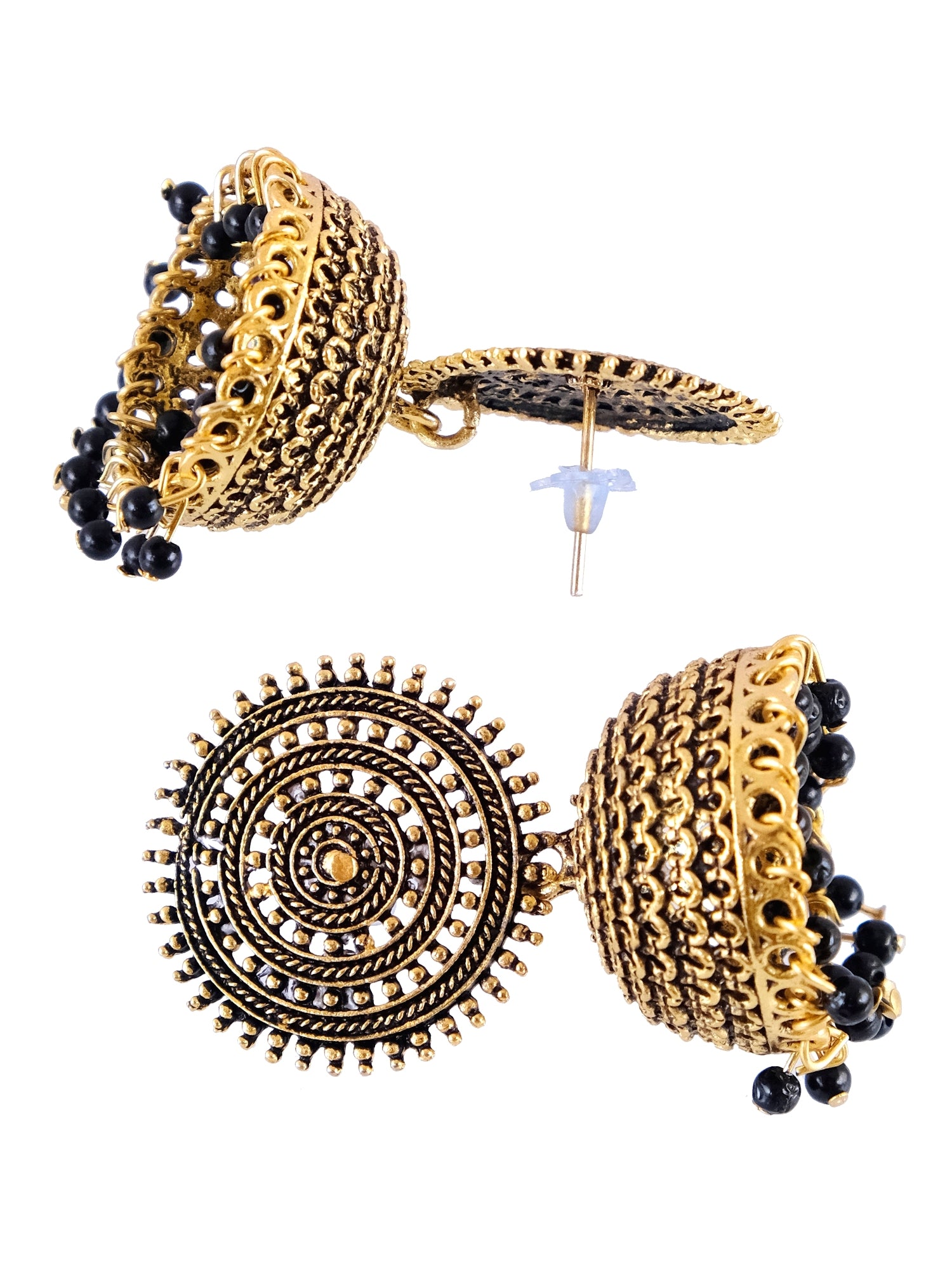 Elegant Gold-Plated Jhumka Earrings with Round Black Pearls for Women