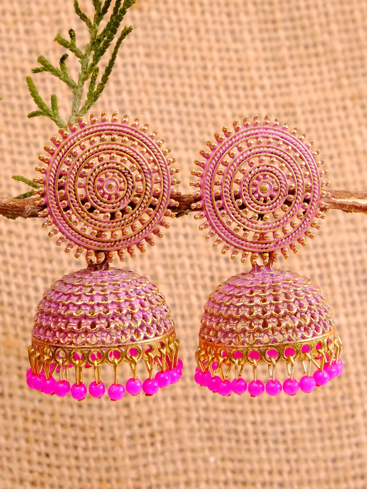 Unique Pink Gold Jhumka Earrings for Women & Girls