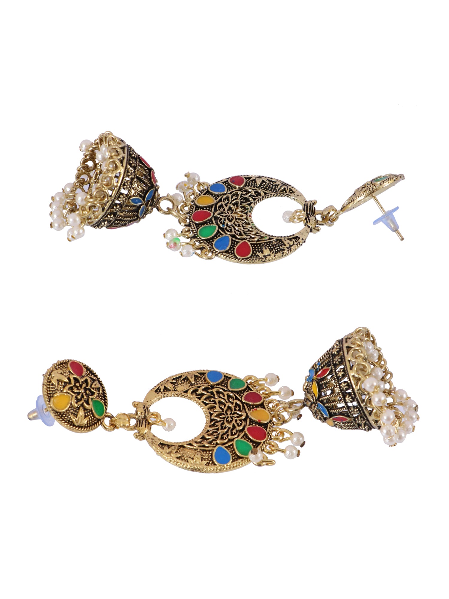 Oxidised Gold-Plated, Bridal Antique Multicolor Jhumka Earrings in Latest Design