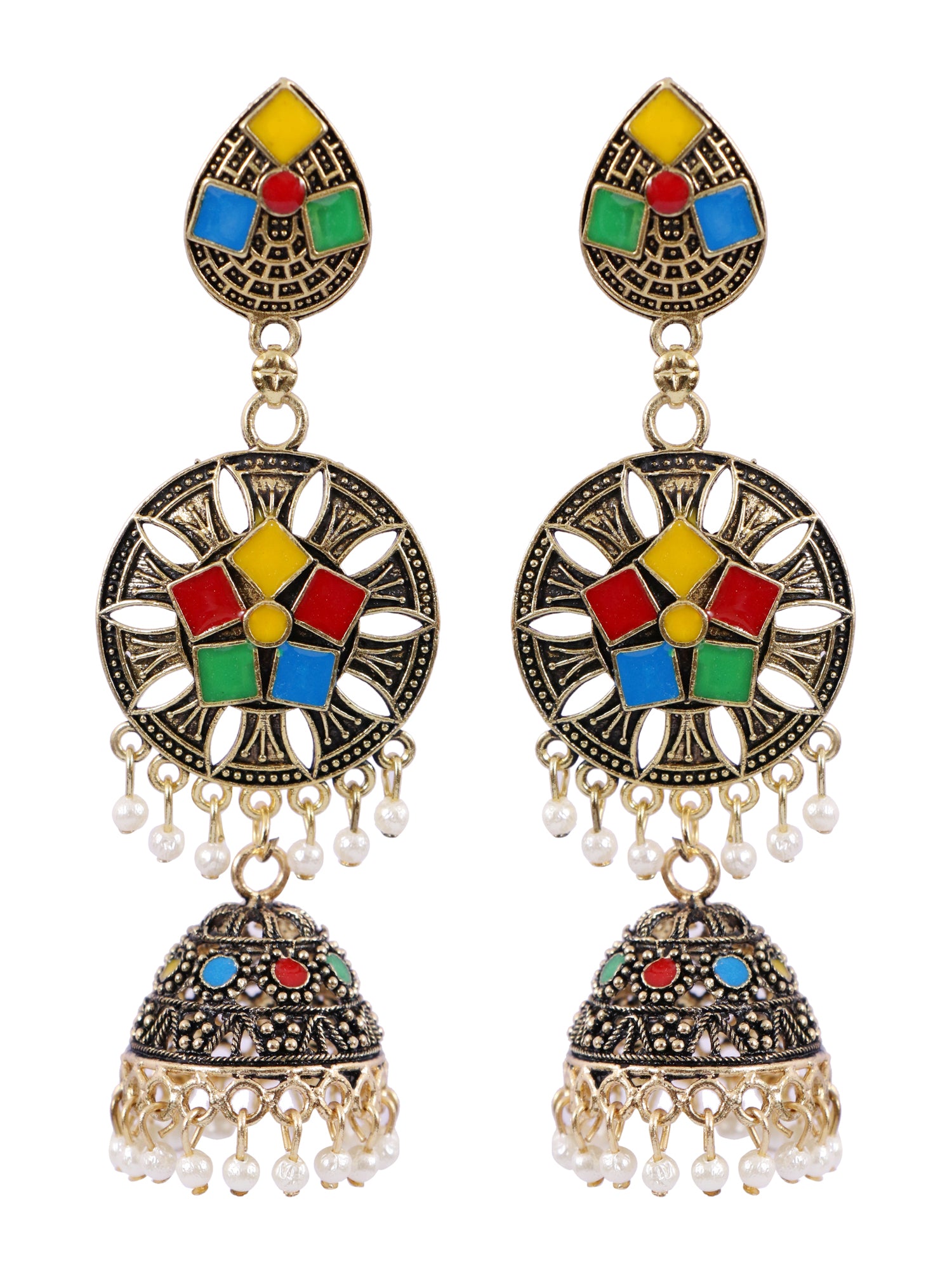 Women's Fashion Gold-Plated Multicolor Long Jhumka Earrings
