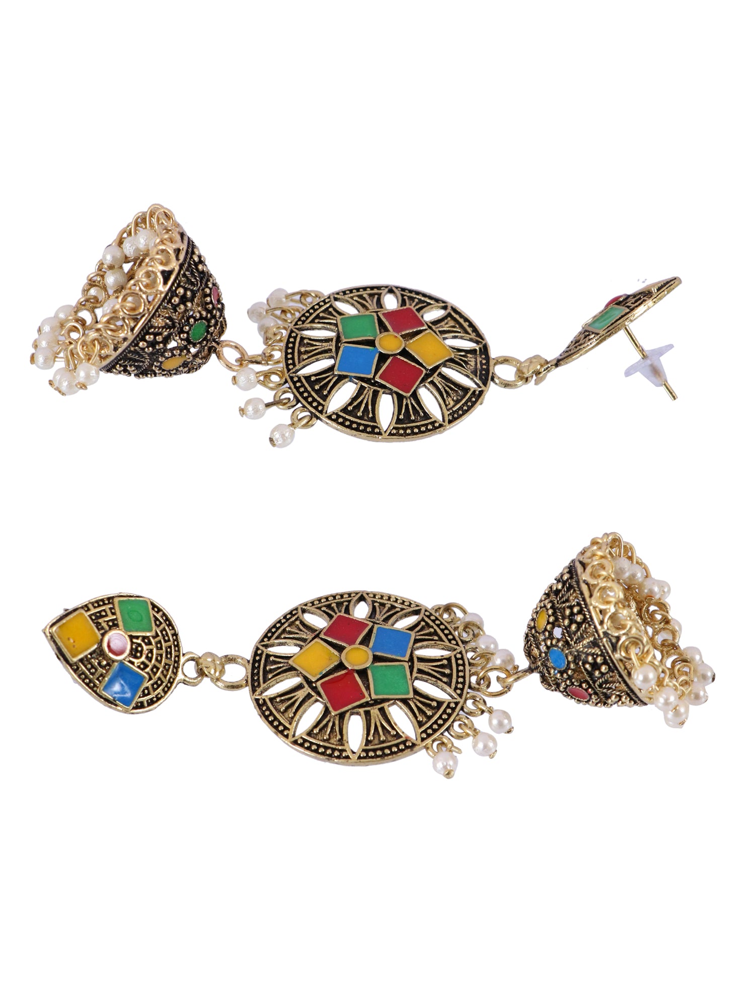 Women's Fashion Gold-Plated Multicolor Long Jhumka Earrings