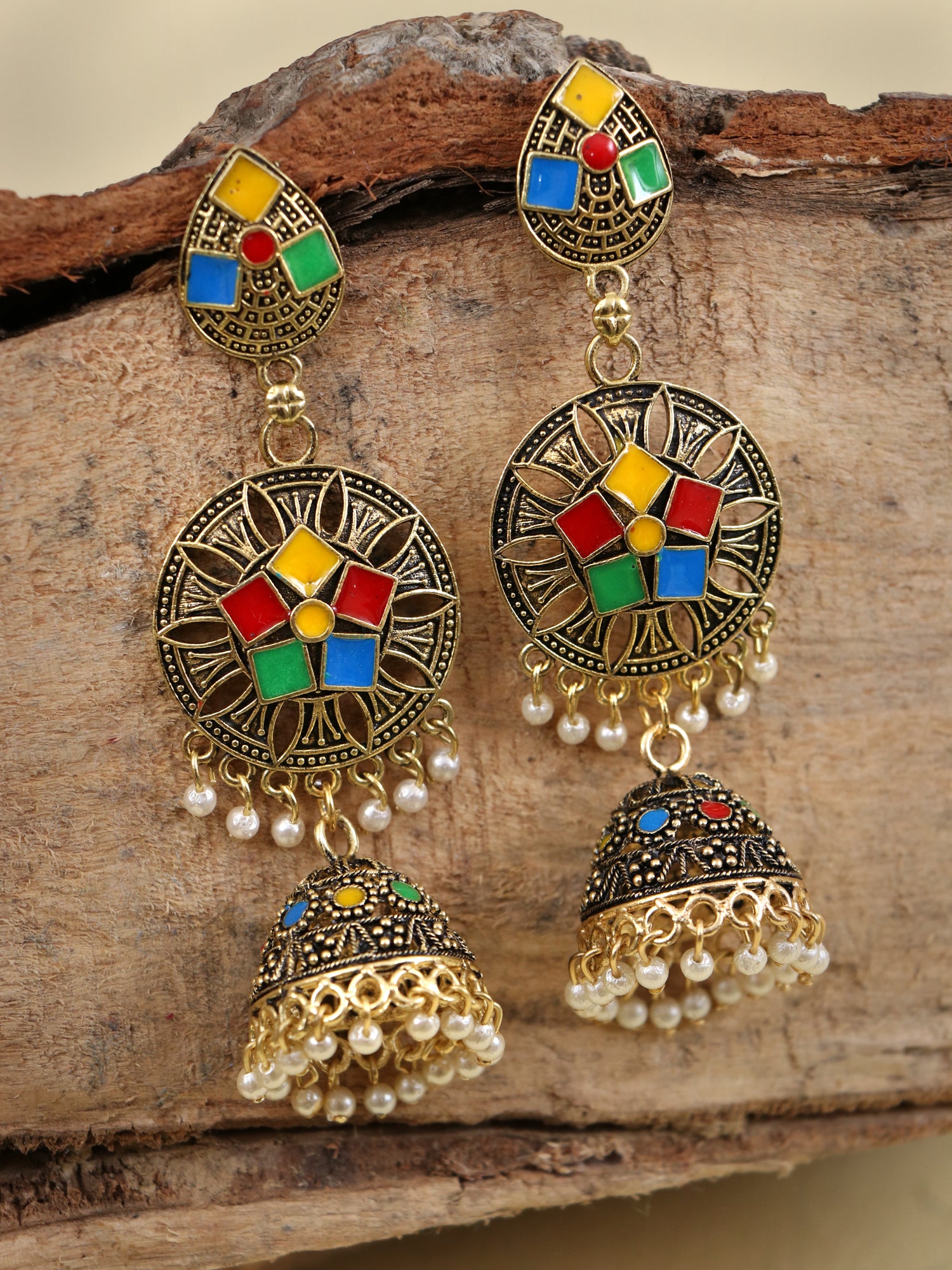 Women's Fashion Gold-Plated Multicolor Long Jhumka Earrings