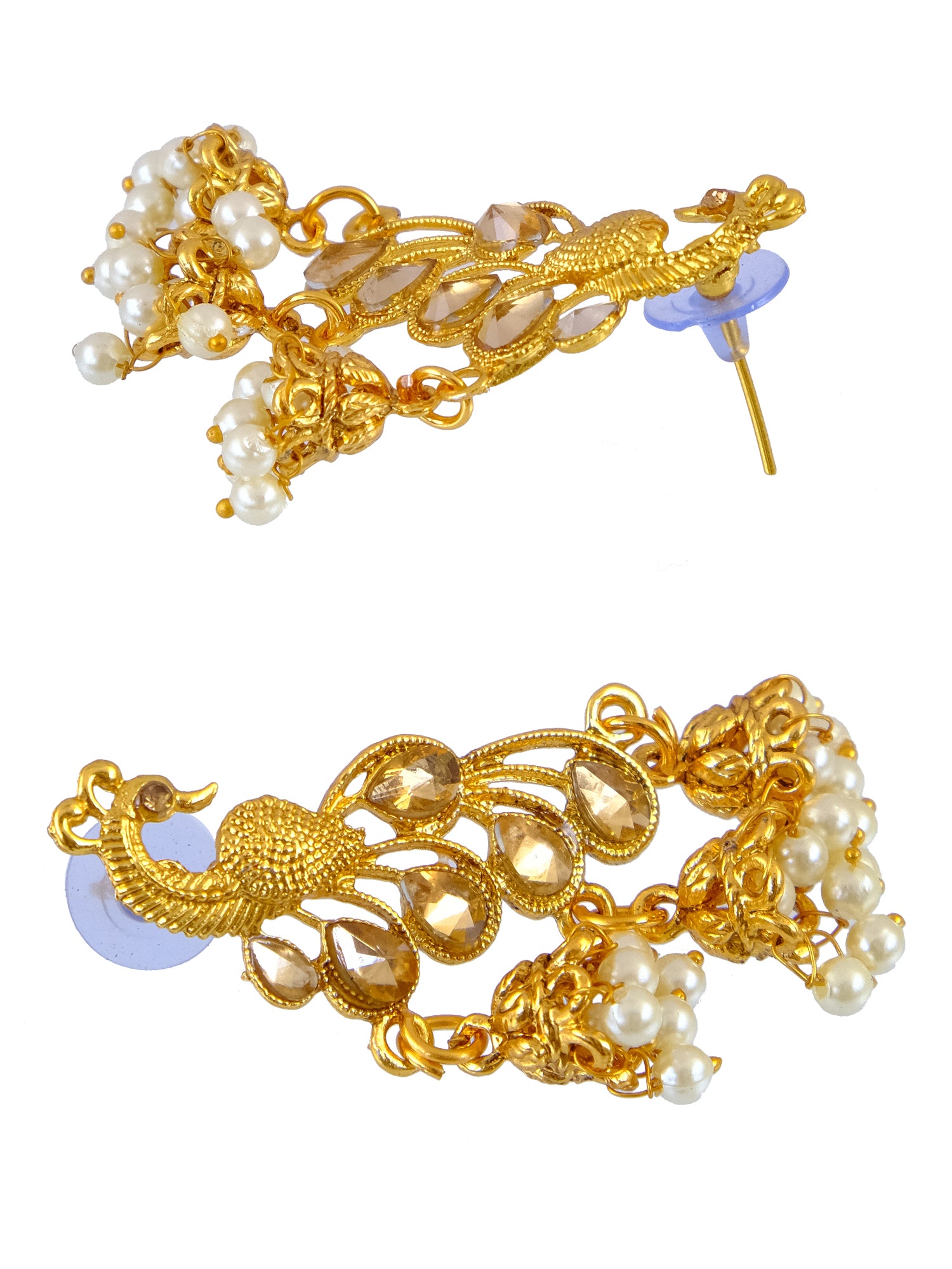 Traditional Gold-Plated Peacock Earrings with Beaded Jhumka