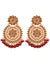 Gold-Plated Round Floral  Red Pearl Earrings With Maang Tika Set  RAE1196