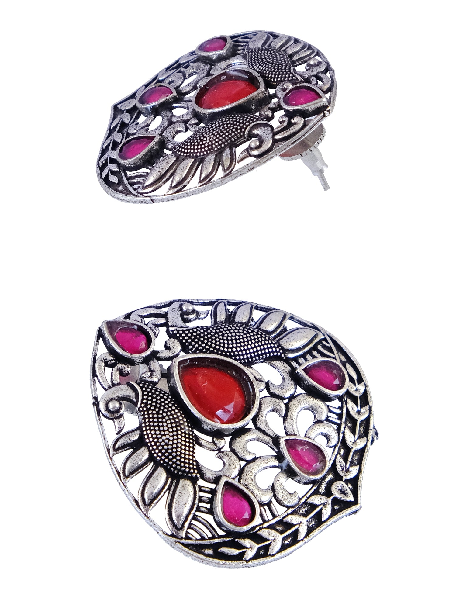 Oxidised Silver Plated Traditional Antique Peacock Stud Earrings for Women