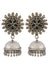 German Silver Black Stone Floral Style Jhumka Earrings RAE1208