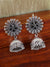 German Silver Black Stone Floral Style Jhumka Earrings RAE1208