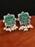 Drop Flower Ear Stud Ethnic Green Silver Earrings With White Pearls  RAE1221