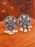 Oxidized Silver Round Floral Black Kundan Design With White Pearl Earrings RAE1222