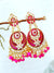 Traditonal Gold Plated Pink Meenakari Long Pearl Dangler Earrings