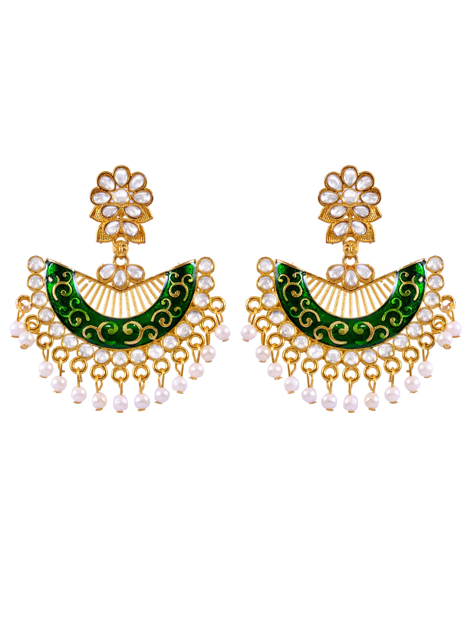 Chandbali Gold Earrings in Green for Women's Traditional Fashion