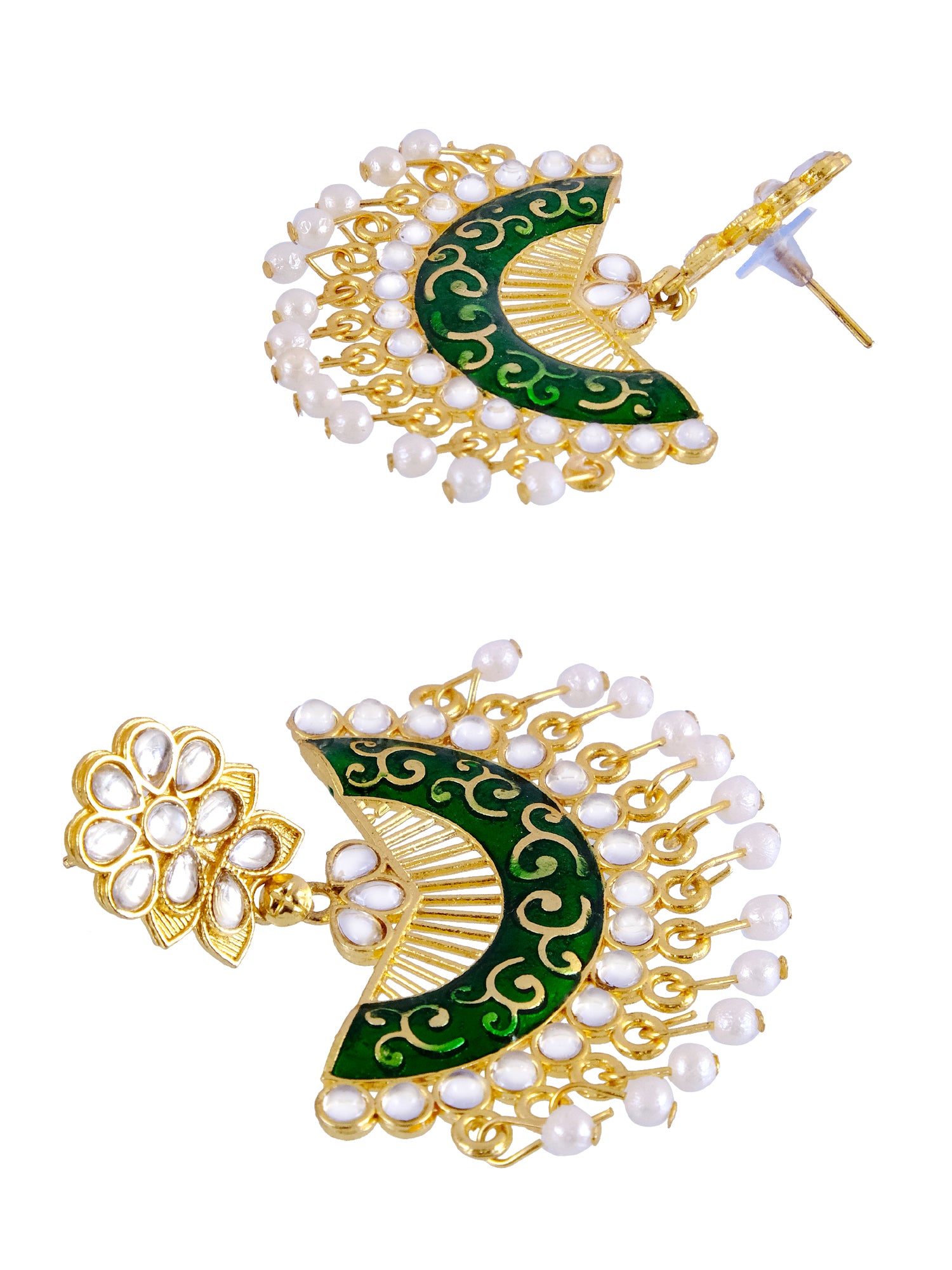 Chandbali Gold Earrings in Green for Women's Traditional Fashion