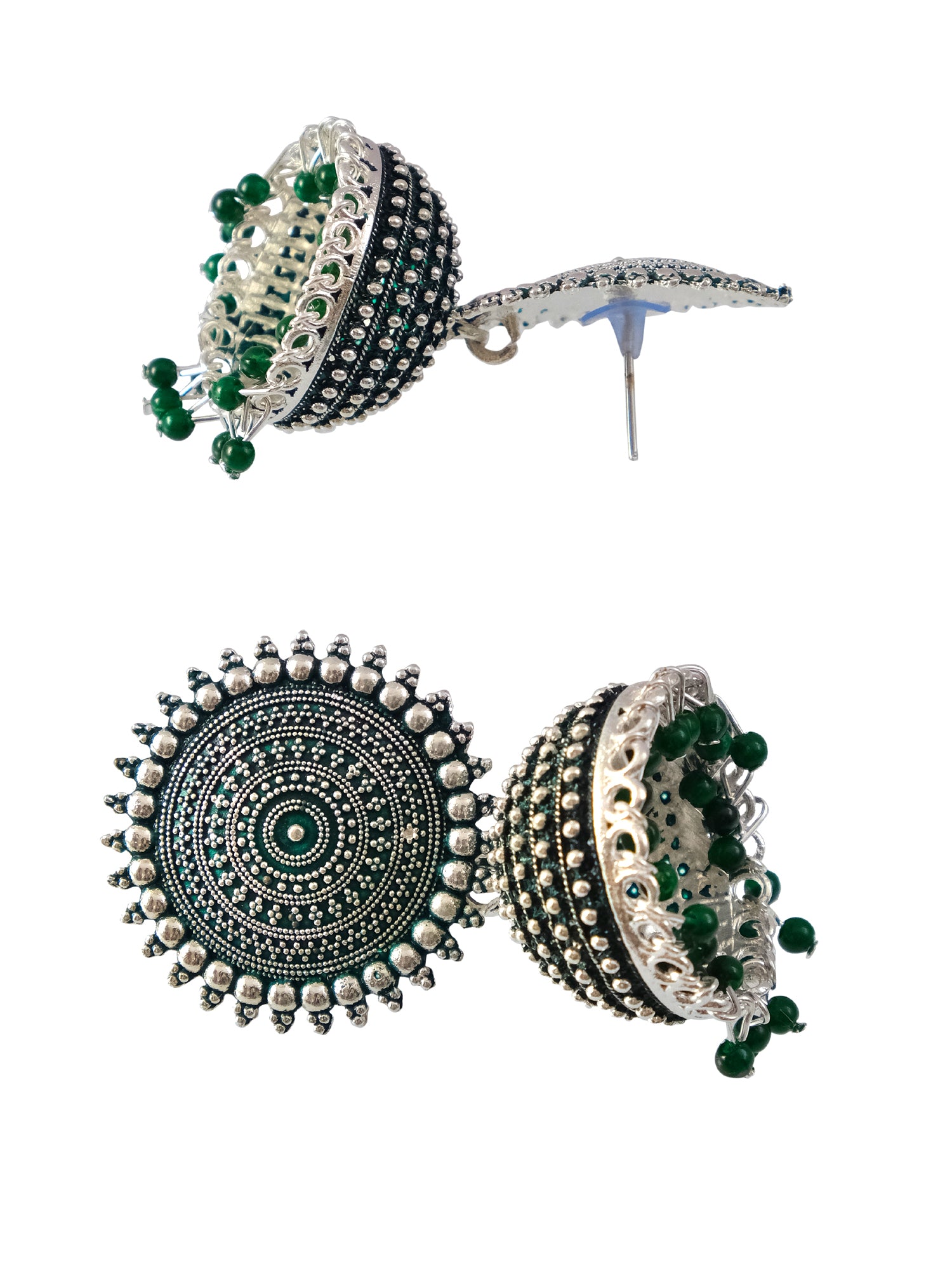 German Silver Green Jhumka Earrings - New Design for Women and Girls