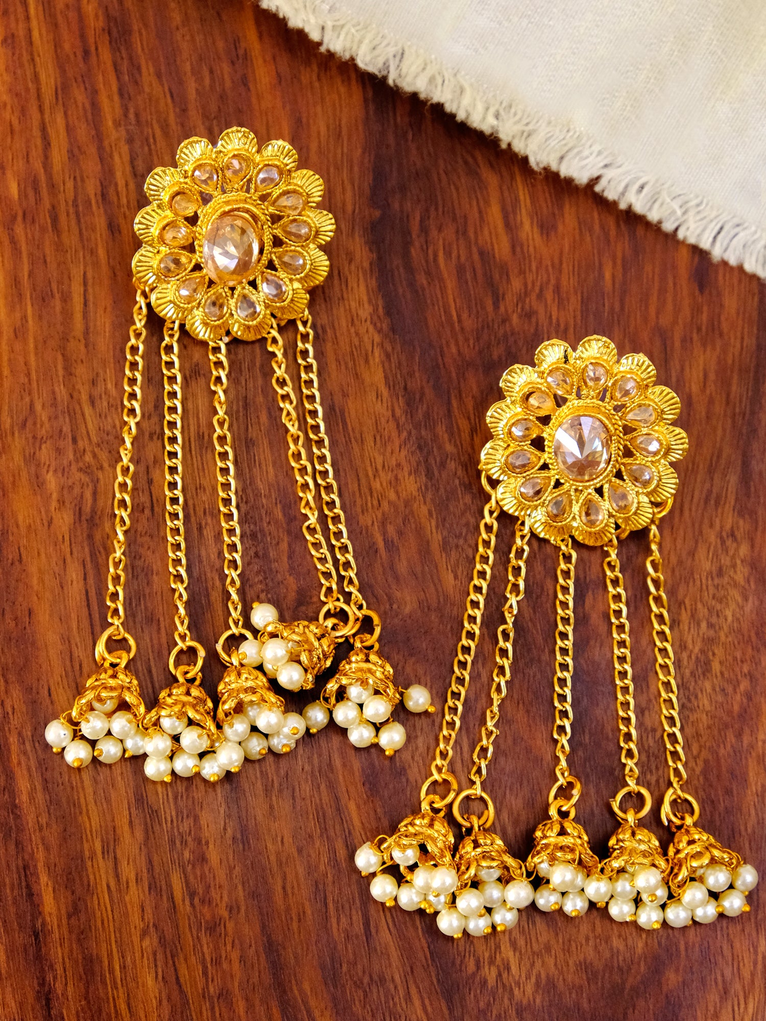 Gold Plated Pearl Traditional Jhumki Earrings for Women