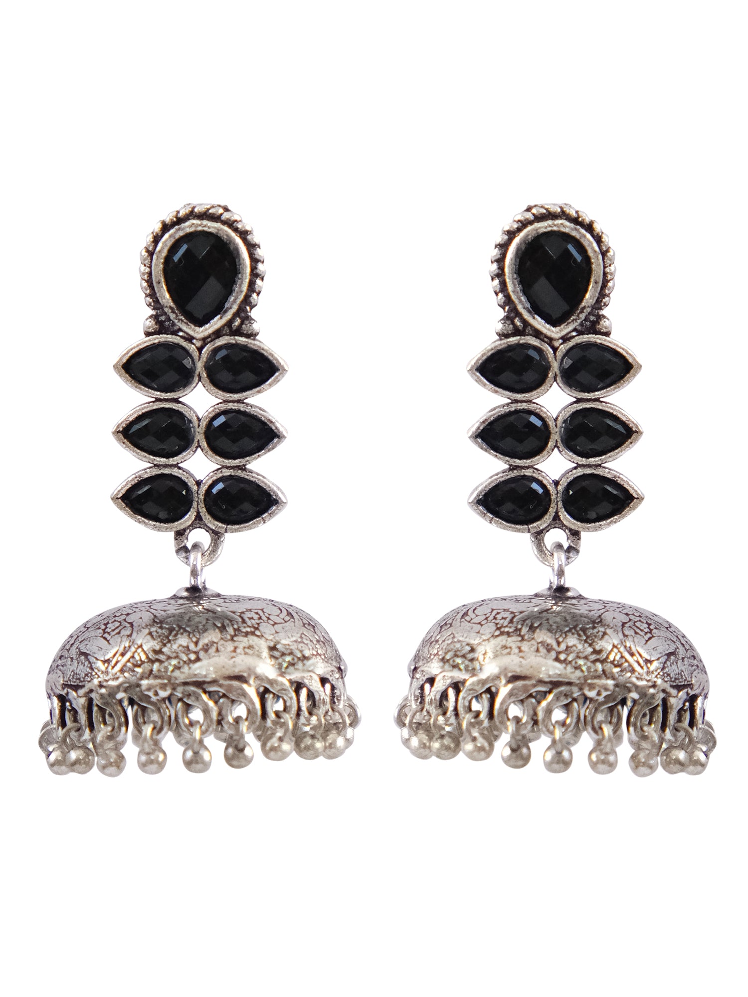 Aria Oxidised Jhumka Earrings with Kundan Stones for Women
