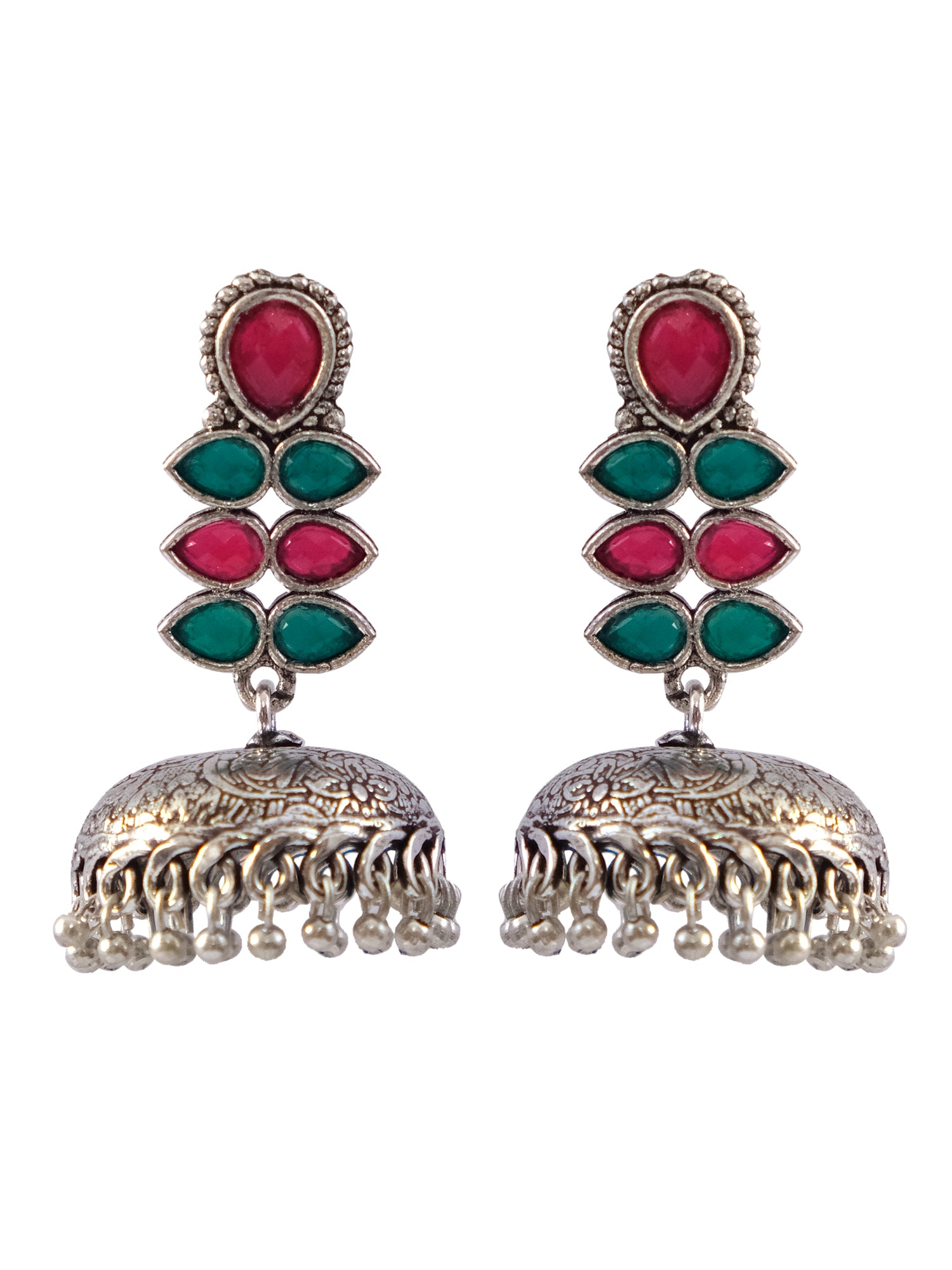 Aria Oxidised Jhumka Earrings with Kundan Stones for Women