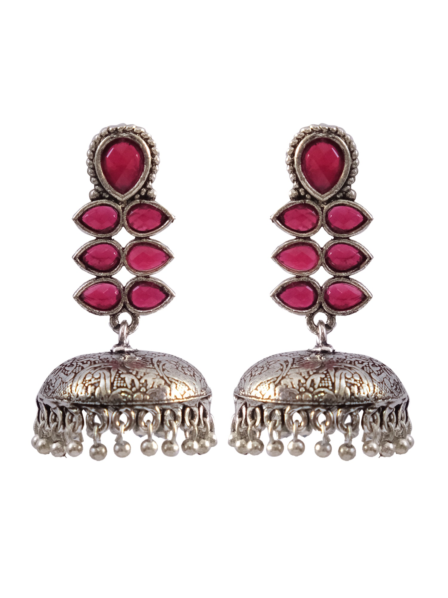 Aria Oxidised Jhumka Earrings with Kundan Stones for Women