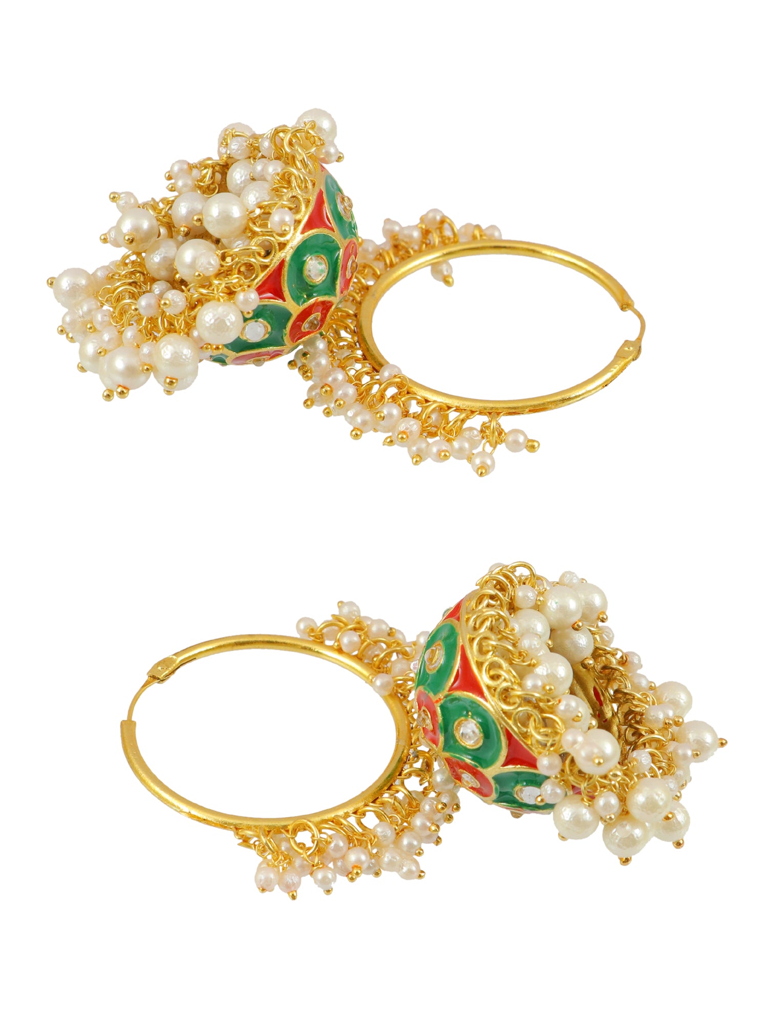 Dazzling Gold-Plated Multicolor Jhumka Hoop Earrings with White Pearls for Women