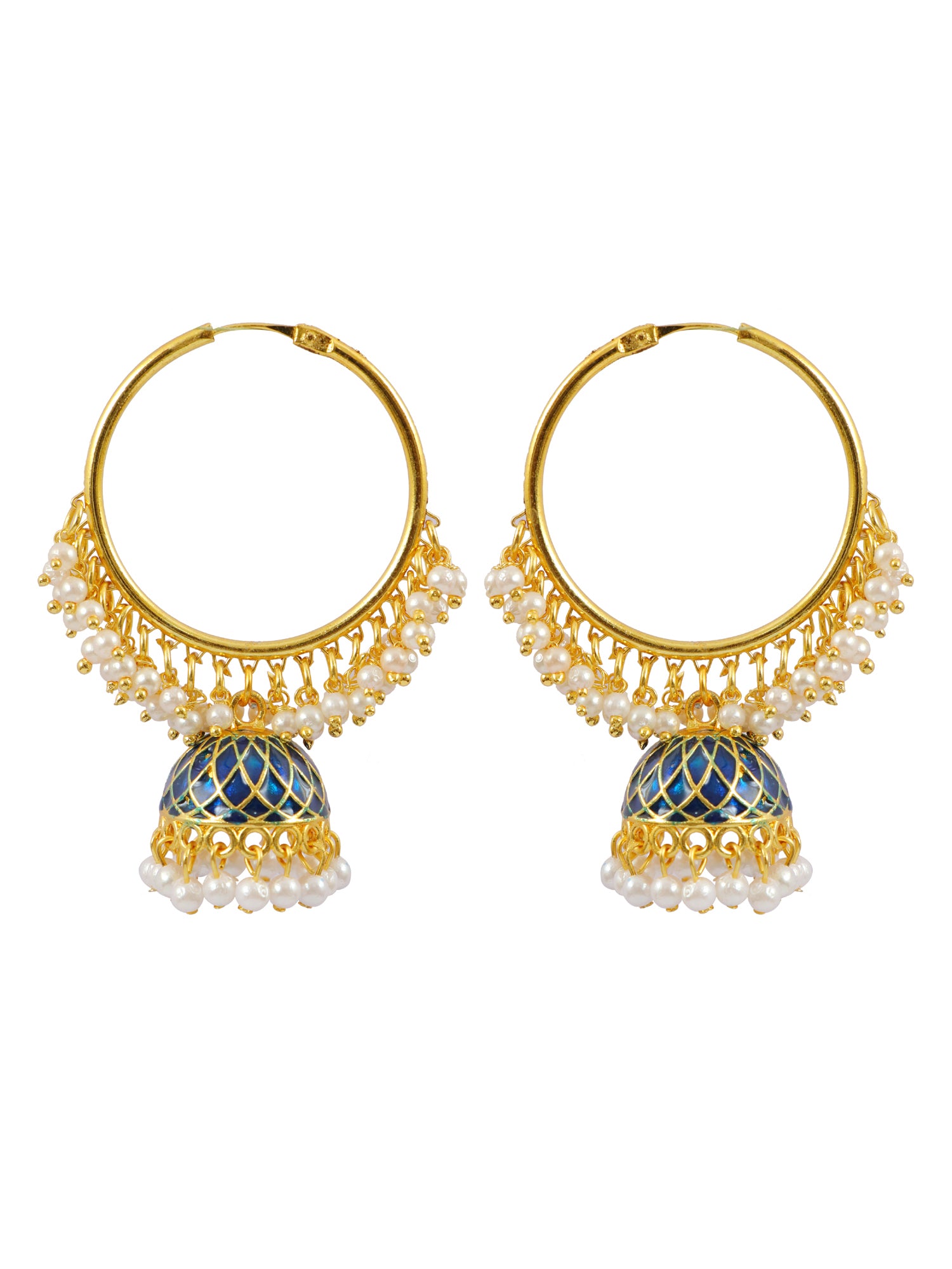 Gold-Plated Jhumka Design: Hoop Earrings with White Pearls for Women