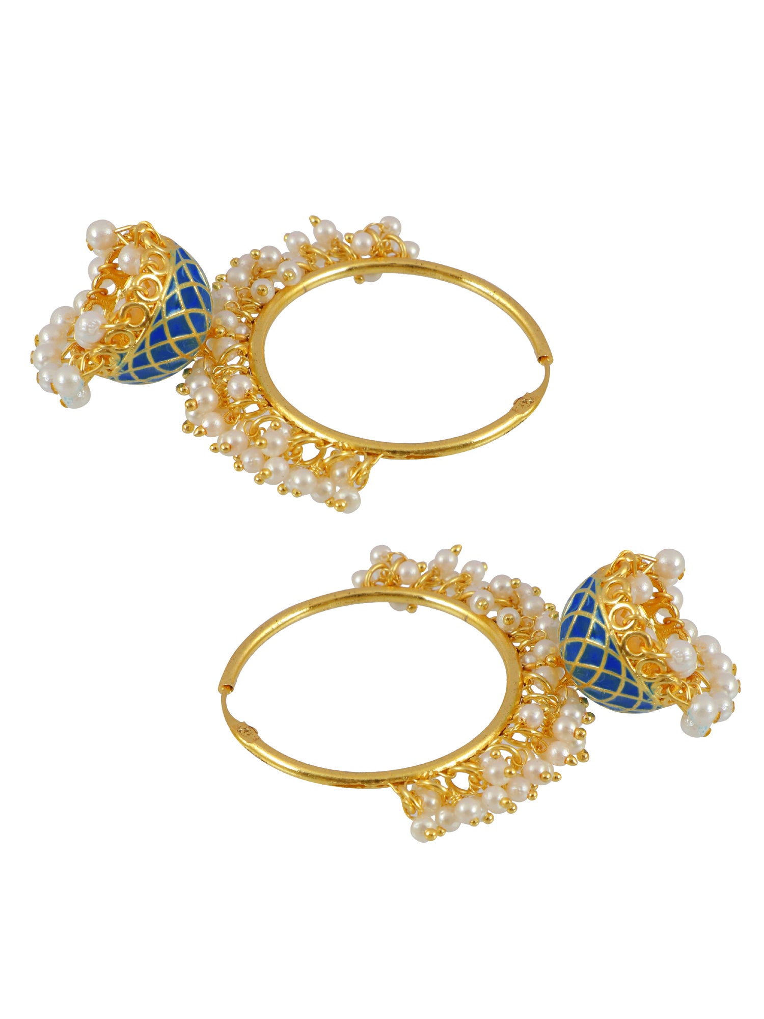 Gold-Plated Jhumka Design: Hoop Earrings with White Pearls for Women