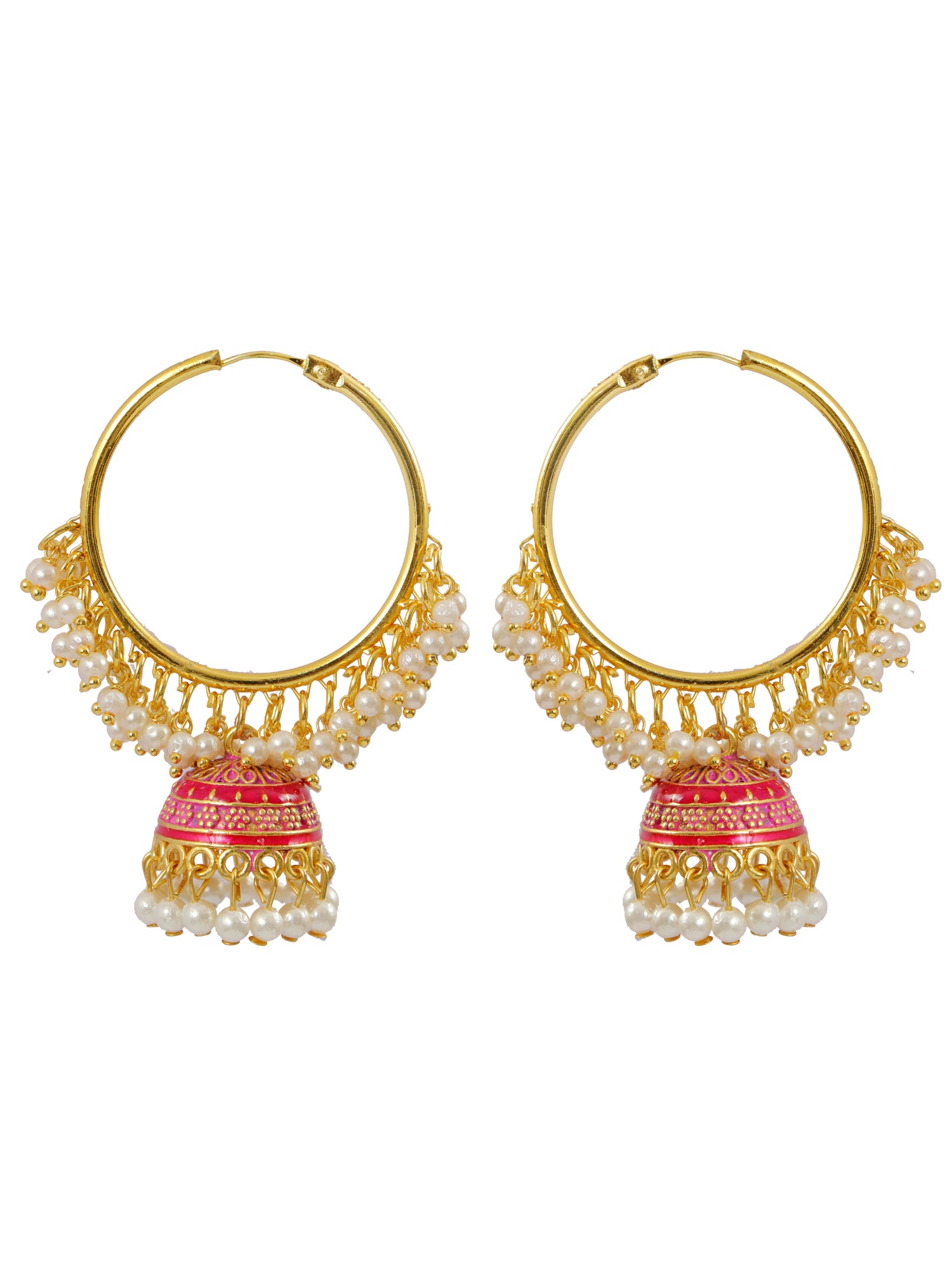 Red Meenakari Hoops Earrings in Gold-Plated Jhumka Design