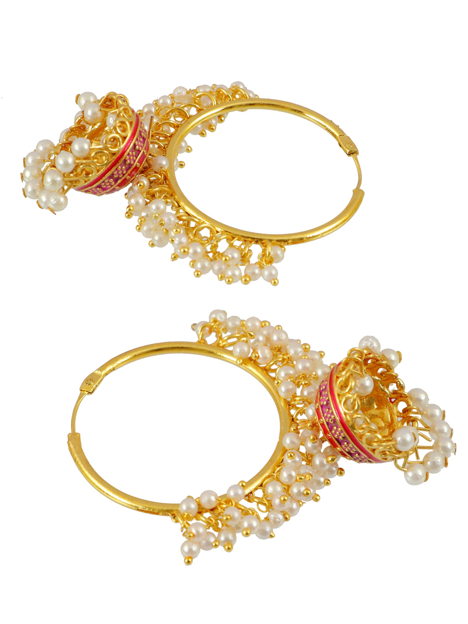 Red Meenakari Hoops Earrings in Gold-Plated Jhumka Design