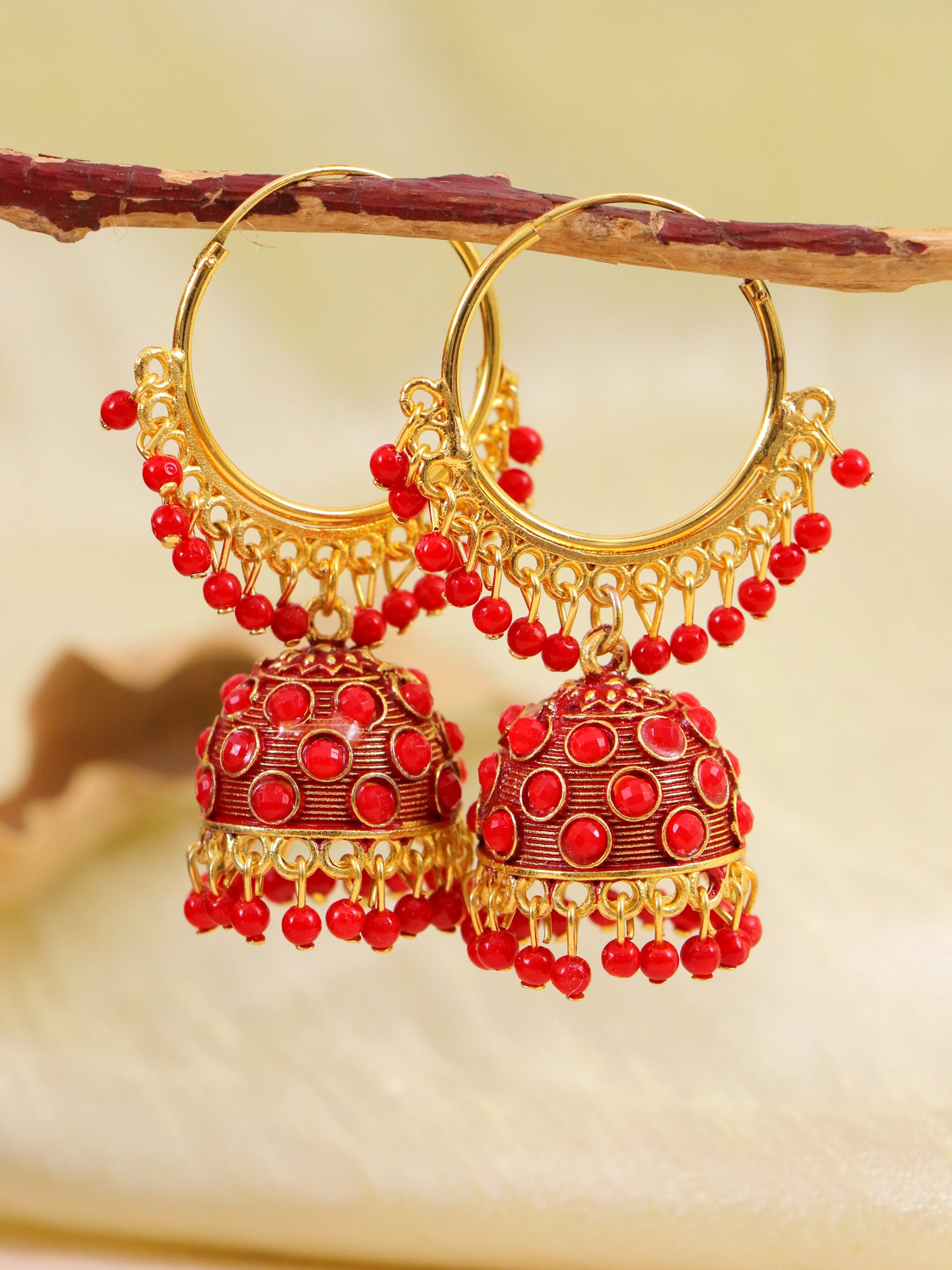 Tora Red Earrings - Antique Gold | Indian Jewellery Online | Asian  Jewellery UK | Bling For You