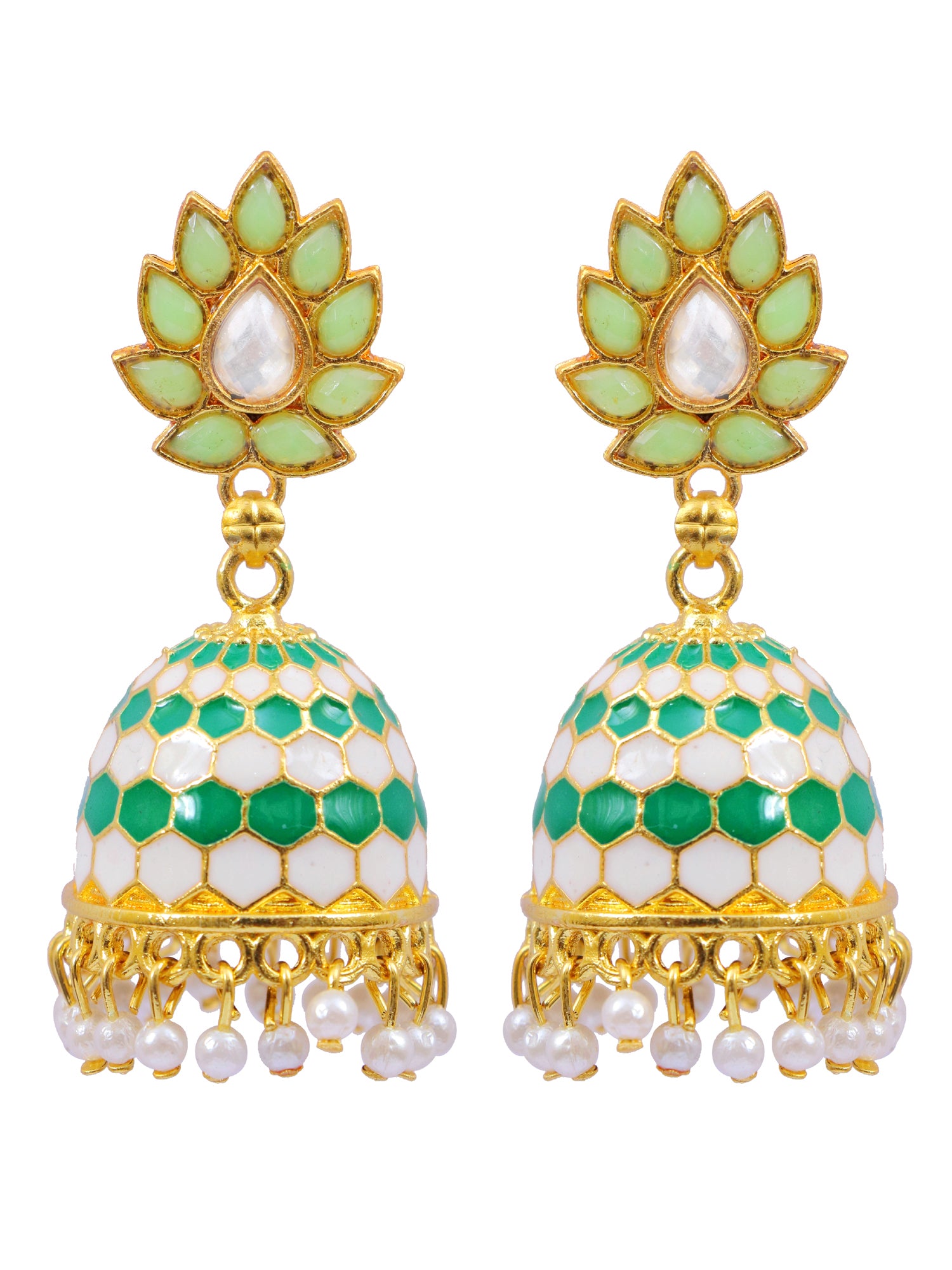 Gold Plated Jhumka Earrings for Women: Indian Meenakari Style