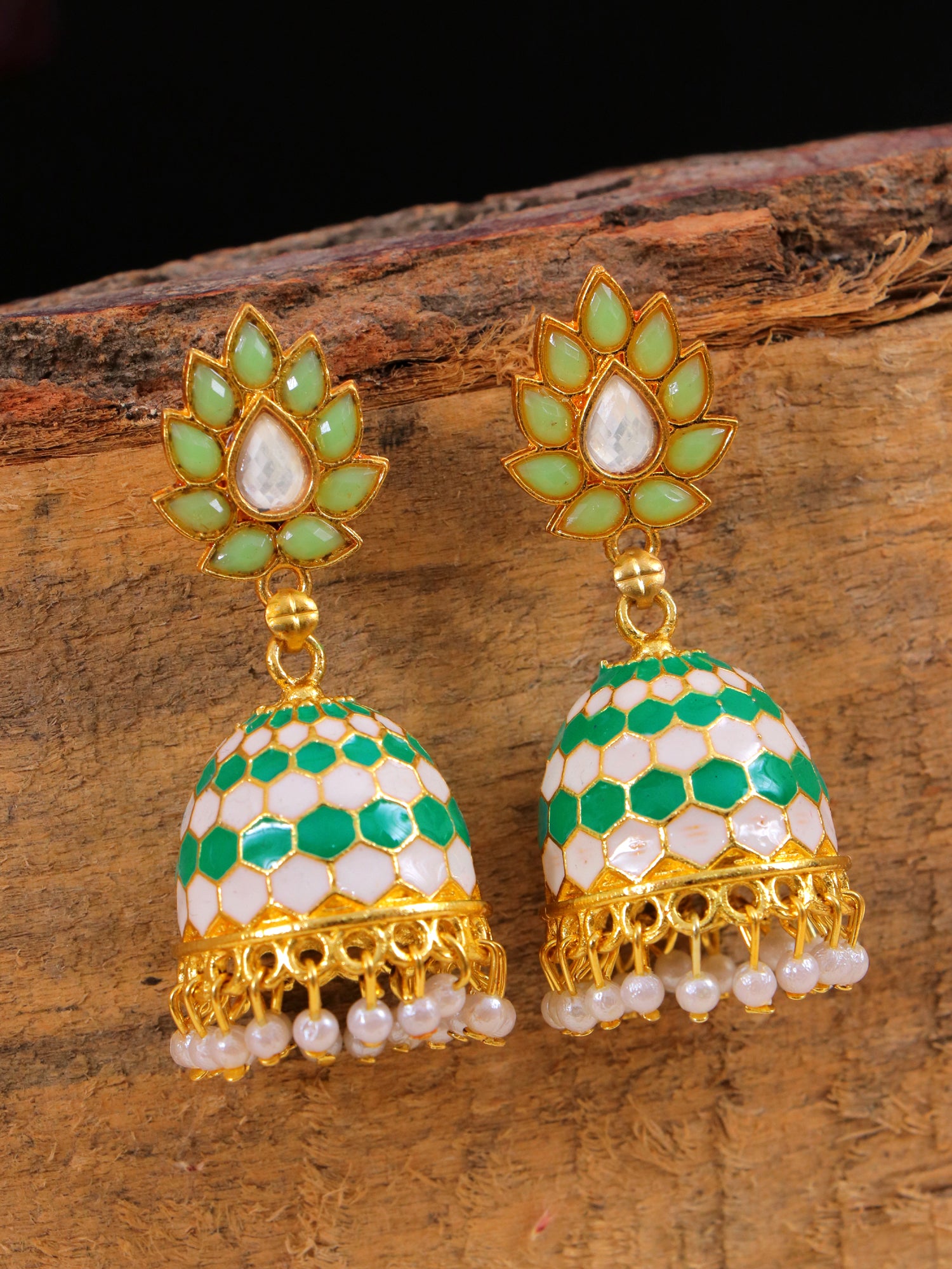 Gold Plated Jhumka Earrings for Women: Indian Meenakari Style